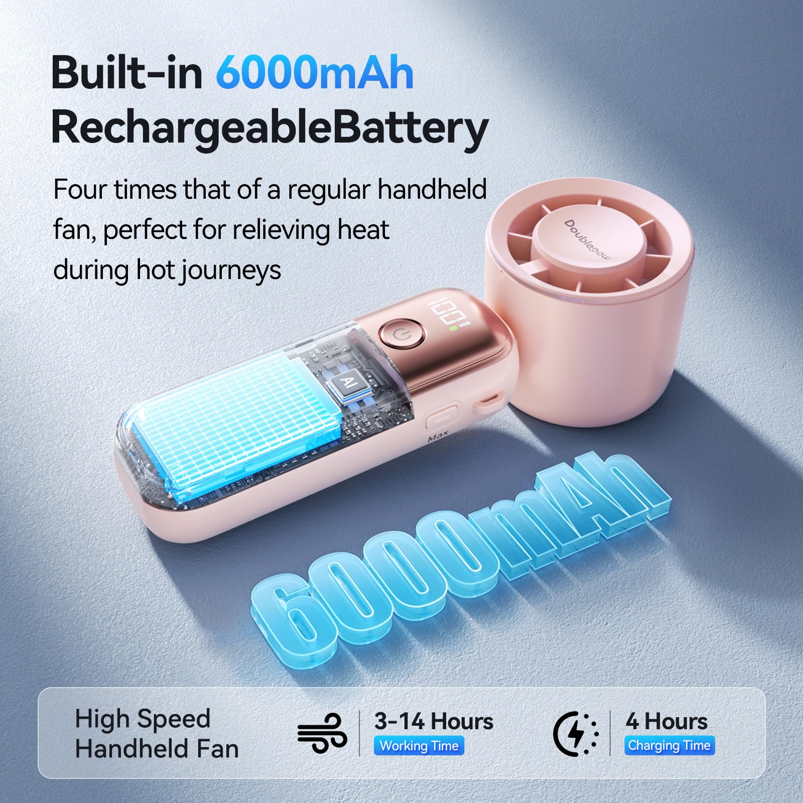 Portable Ausic rechargeable misting fan for outdoor cooling, ideal for hot days and camping adventures