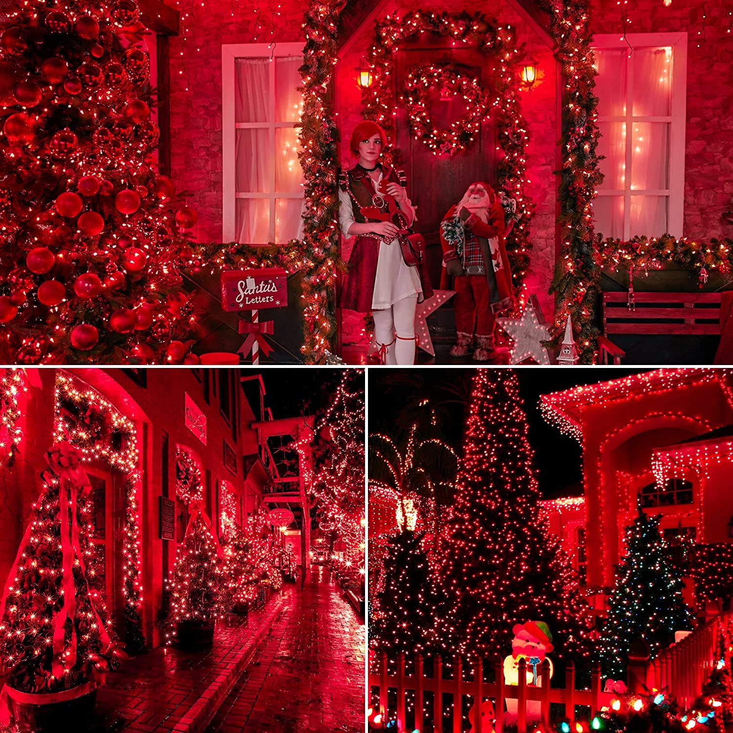 Fullbell String Lights Red Room Decor Cherry Blossom Lfights Red Flower String Lights 100 Led Memorable Extendable Red String Lights Red Led Lights (Red)