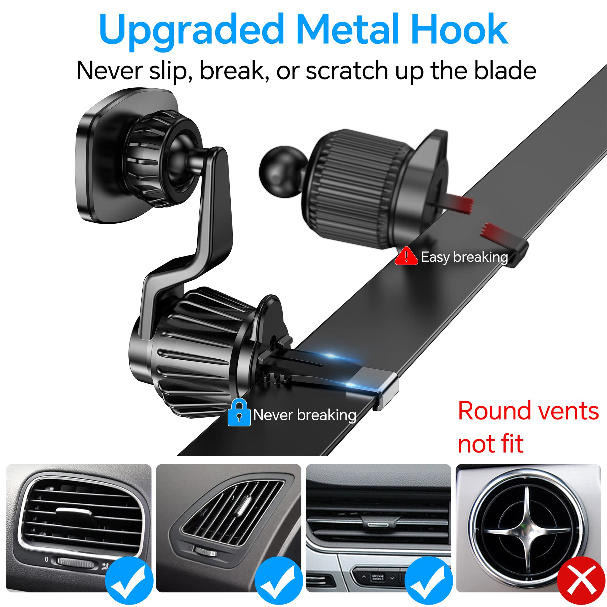 Kaistyle Magnetic Phone Holder For Car Air Vent Phone Mount【Not Blocking Air Vent】Car Vent Magnetic Cell Phone Automobile Cradles【360° Rotation】Phone Holders For Your Car Mount For Iphone 16 Pro Max 15 14 13