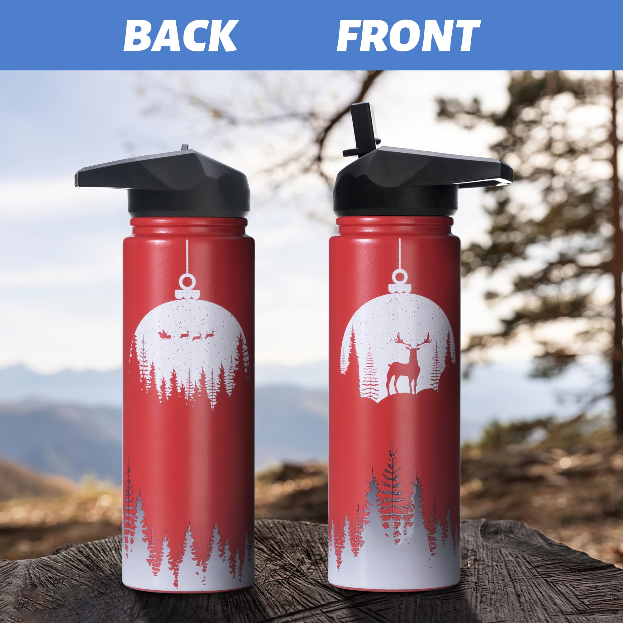 24 Oz Christmas Water Bottle With Straw - Insulated Stainless Steel Reindeer Tumbler For Running