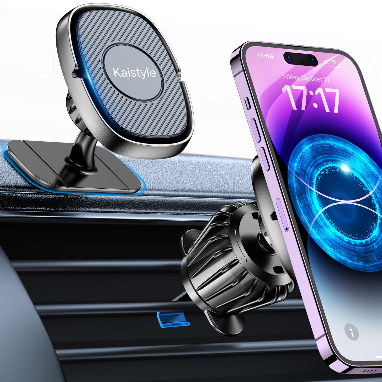 Kaistyle Magnetic Phone Holder For Car【Super Magnets】 Iphone Magnetic Car Mount For Cell Phone【Dash+Vent】 Dash Mounted Holders For Your Car Magnetic Phone Mount Holder For All Smartphones & Tablet
