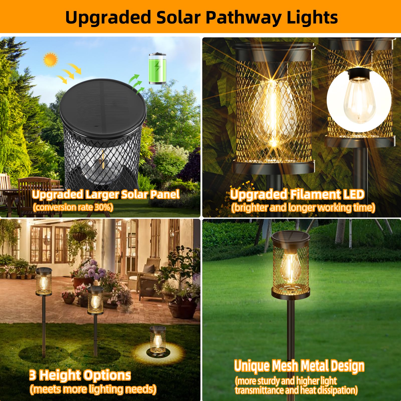 Adecorty Solar Pathway Lights Outdoor 4 Pack Solar Lights Outdoor Waterproof Super Bright Filament Led Mesh Metal Outside Path Lawn Patio Walkway Yard Garden Decor,  For Mother'S Day