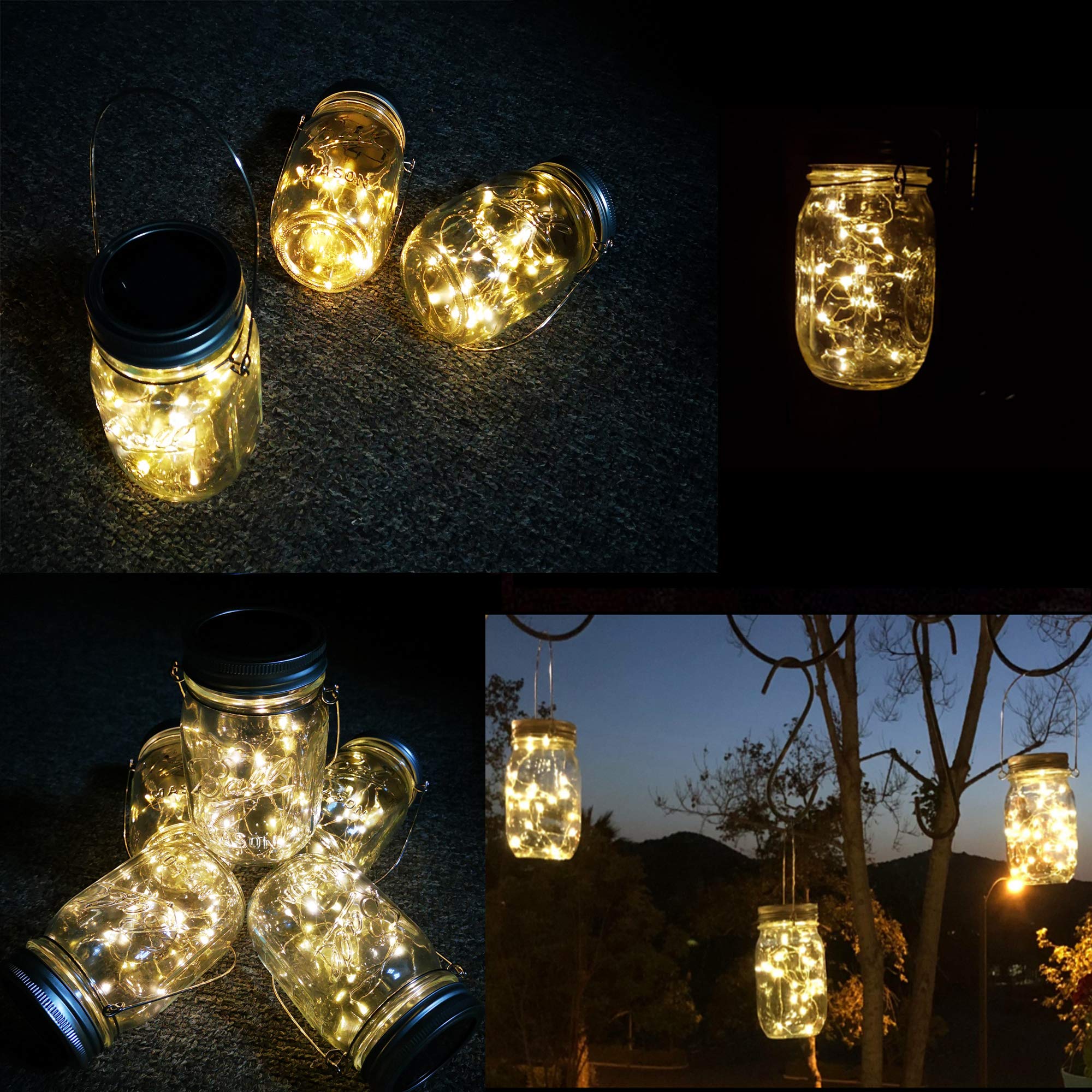Autorch Solar Lantern Mason Jar Hanging Lights,4 Pack 30 Led Fairy Firefly Starry String Jar Lights (Mason Jars/Hangers Included),For Mason Jar Patio Garden Lanterns Wedding Table Decor Light