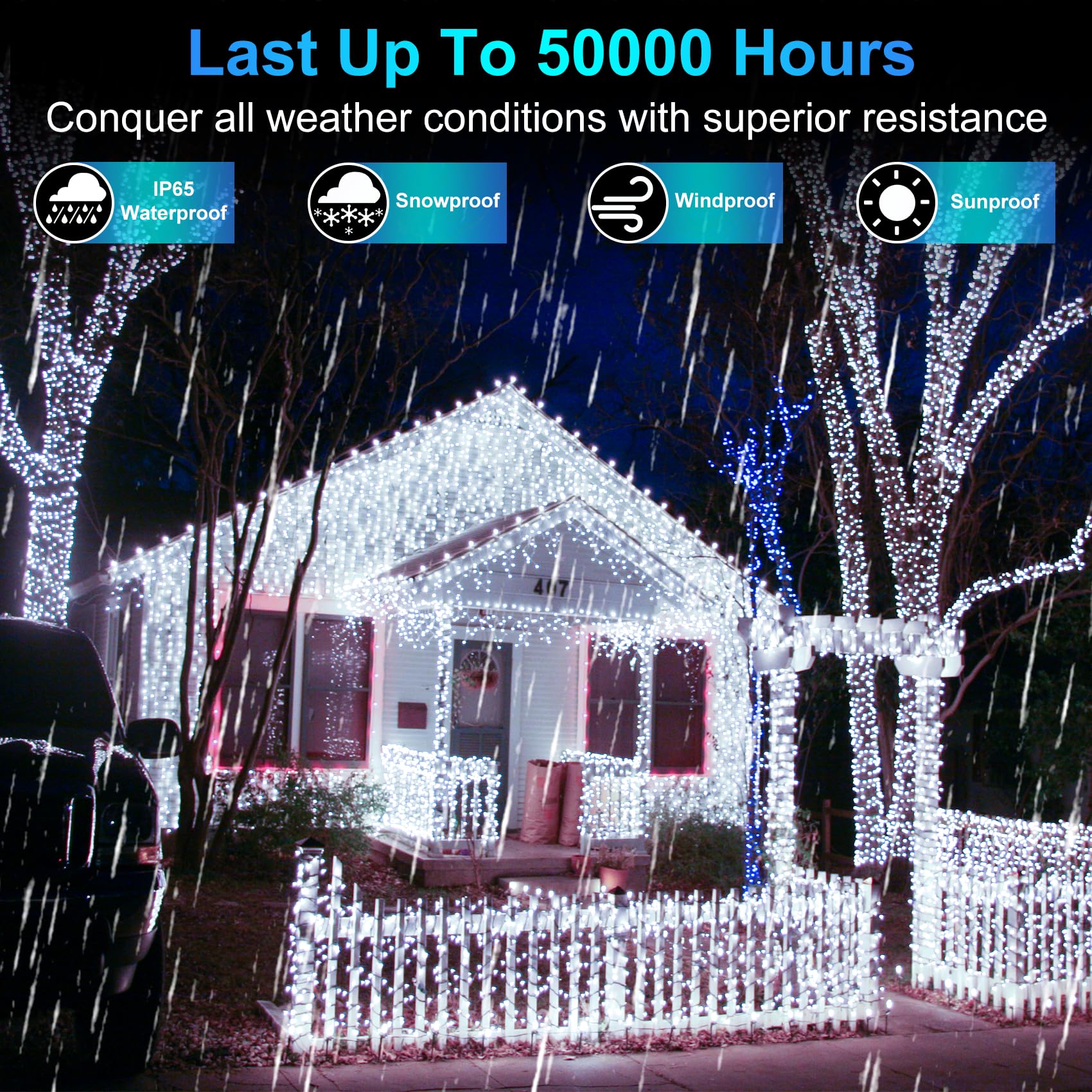 Yhbjkcz 492Ft Outdoor Christmas Lights, 1300 Led Super Long String Lights 8 Lighting Modes & Timer Memory, Outsite Waterproof Light Strings For Xmas Tree Garden Wedding Party Holiday Decorations Cool White