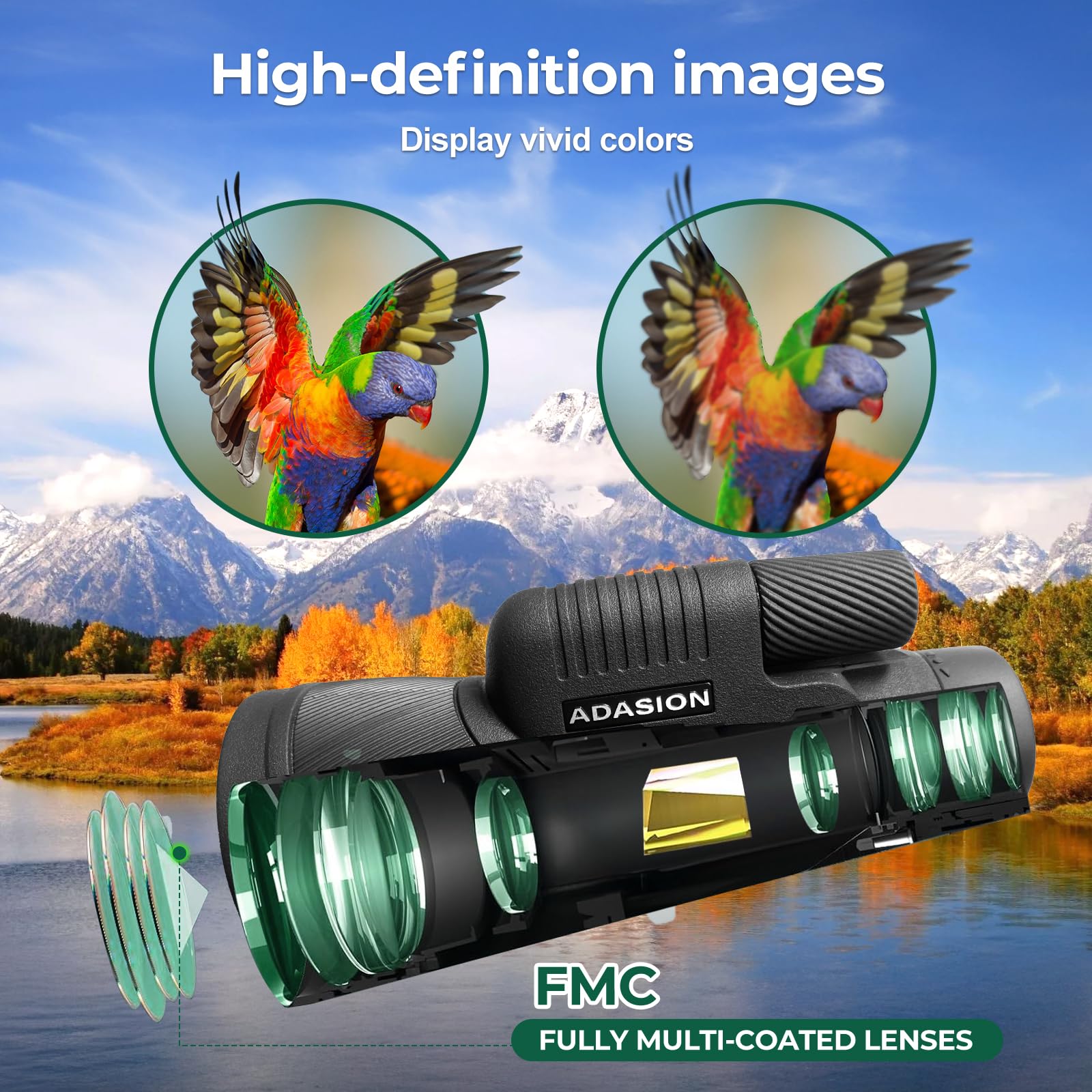 Adasion 15X56 Hd Monocular Telescope High Powered For Adults With Smartphone Adapter, High Powered Monocular Scope With Clear Low Light Vision For Star Watching, Bird Watching, Hiking, Concert