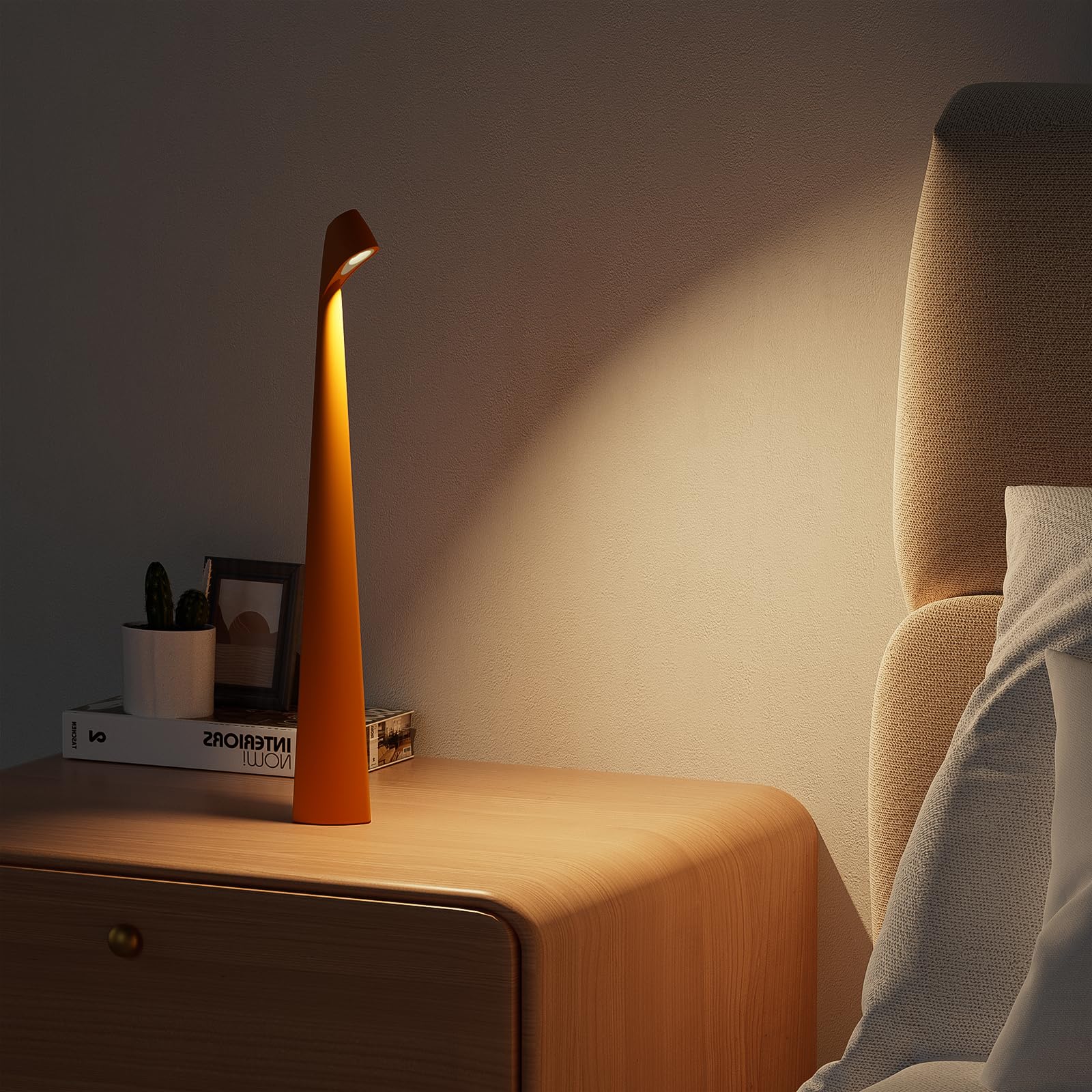 Hapygi Portable Cordless Led Desk Lamp, Rechargeable Wireless Table Lamp, 3-Level Brightness, Patio & Bedside Night Light, Dining Room Ambient Reading Light (Orange)