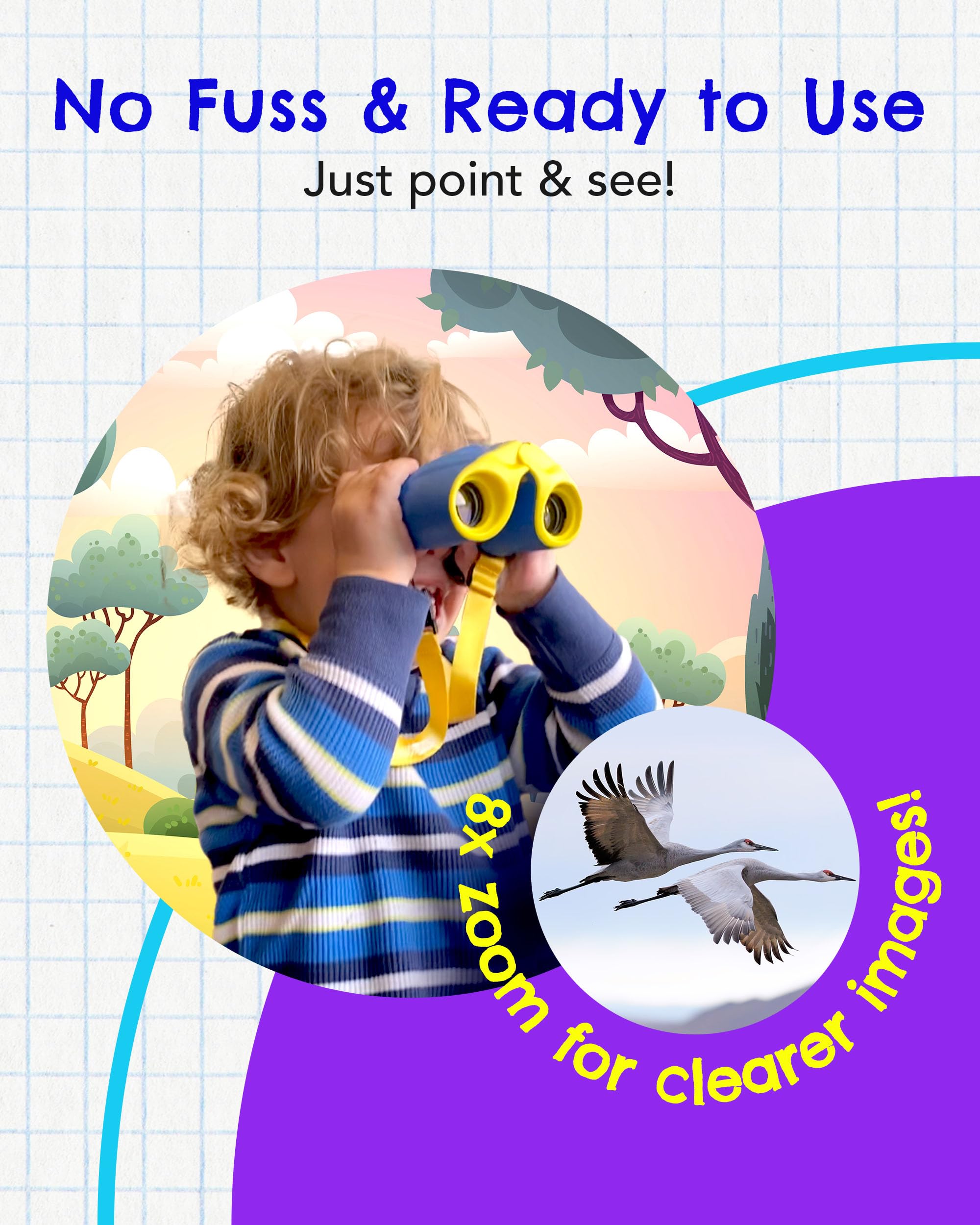 Living Squad Kids Toddler Binoculars 8X21 Auto Focus – Shockproof, Fun, Safe, And Educational - Binoculars Kids Fixed Focus  Perfect For Little Adventurers For Bird Watching- Boys And Girls Educational Toys