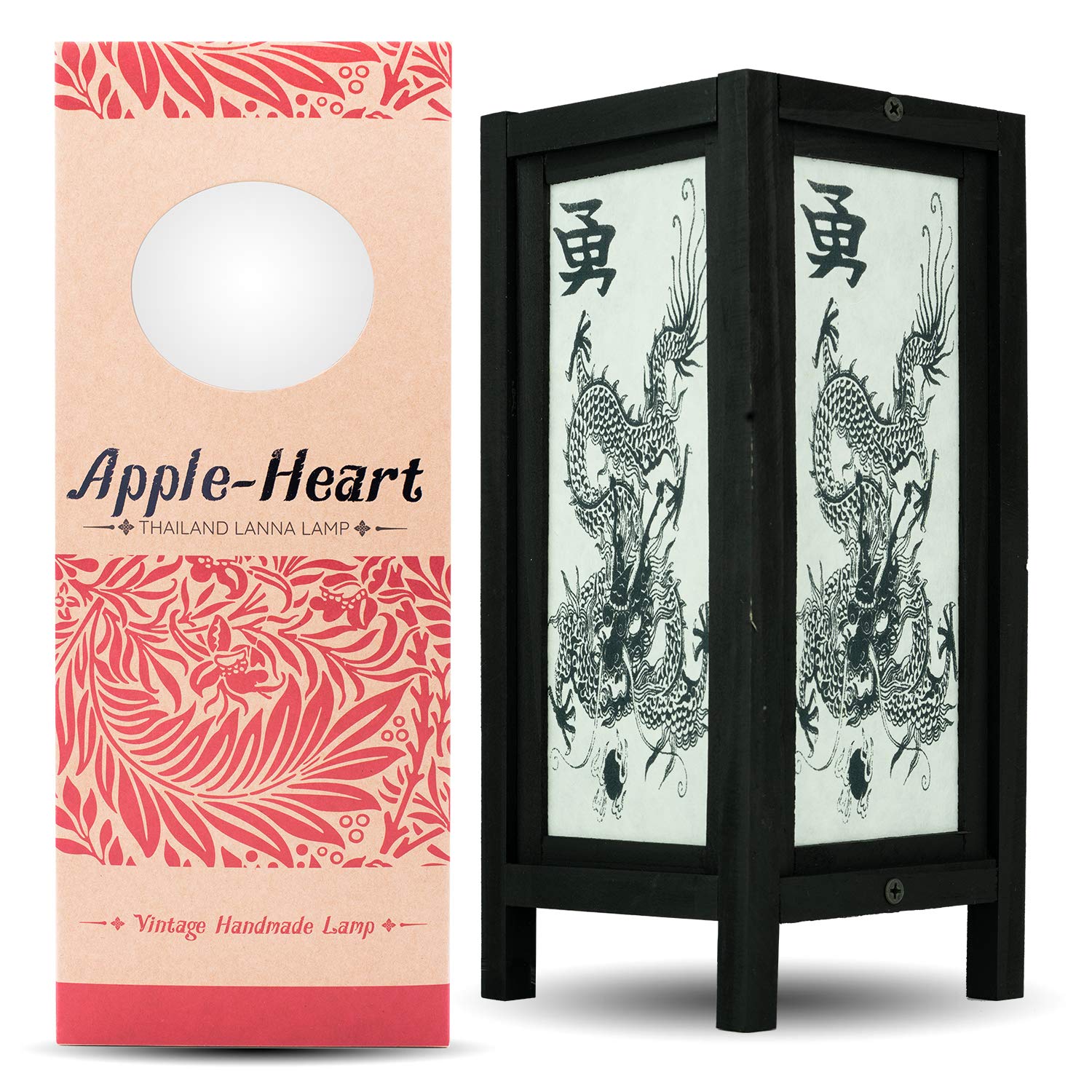 Apple-Heart Red Berry Thailand Lanna Lamp Orca Lamp - Japanese Lamp For Bedrooms, Chinese Table Lamp For Nightstand, Desk, Or Living Room Décor Fire Dragon K09A