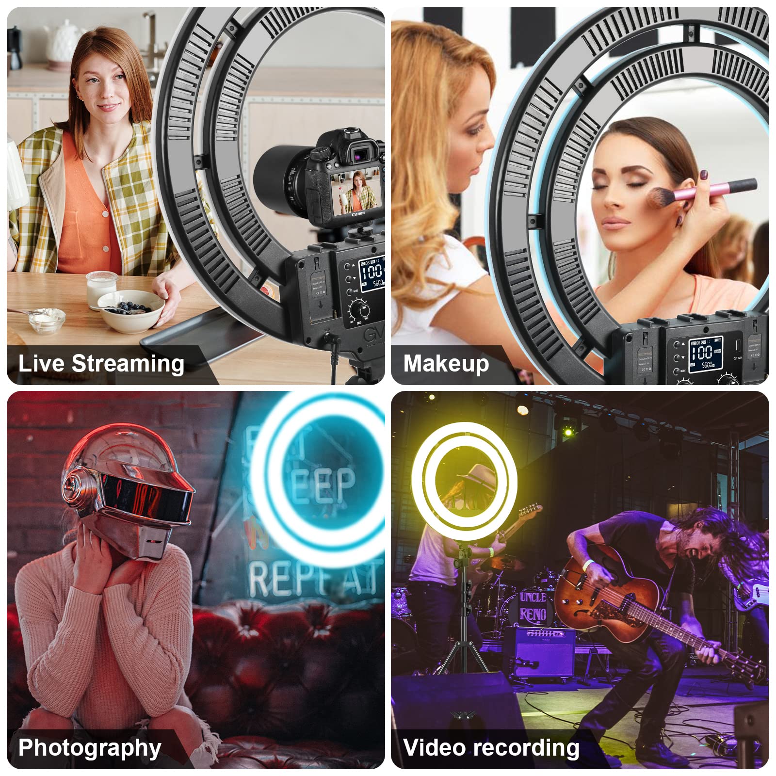 Gvm 18" Selfie Ring Light With 65" Adjustable Tripod Stand & Phone Holder, Remote App Program Control, 50W Double-Layer Led Rgb Camera Light Ring For Photography/Youtube/Live Broadcast/Makeup