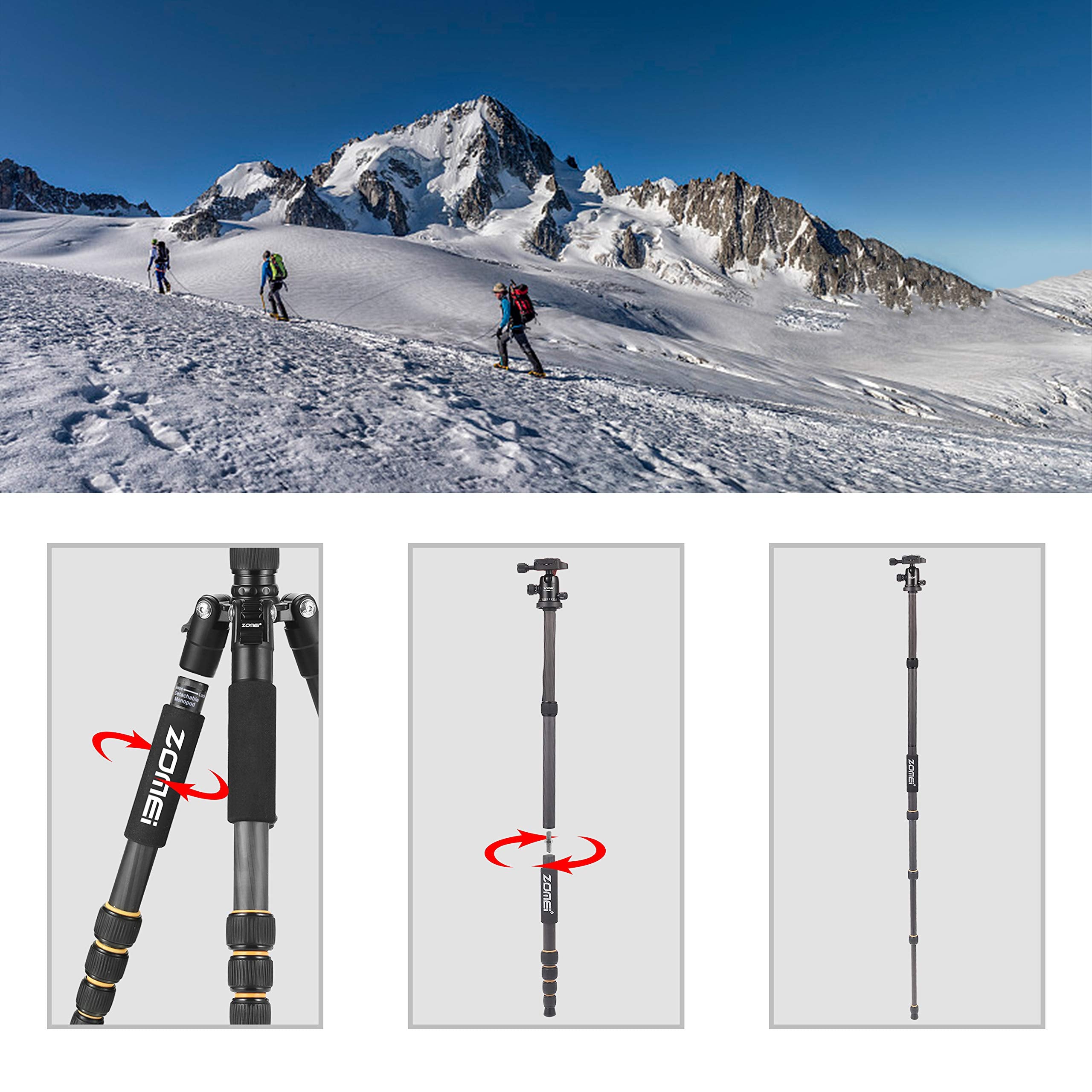 Yessbon Zomei Carbon Fiber Q666C Tripod Heavy Duty Lightweight Travel With 360 Degree Ball Head Compact For Canon Sony, Nikon, Samsung, Panasonic, Olympus, Kodak, Fuji, Cameras And Dslr