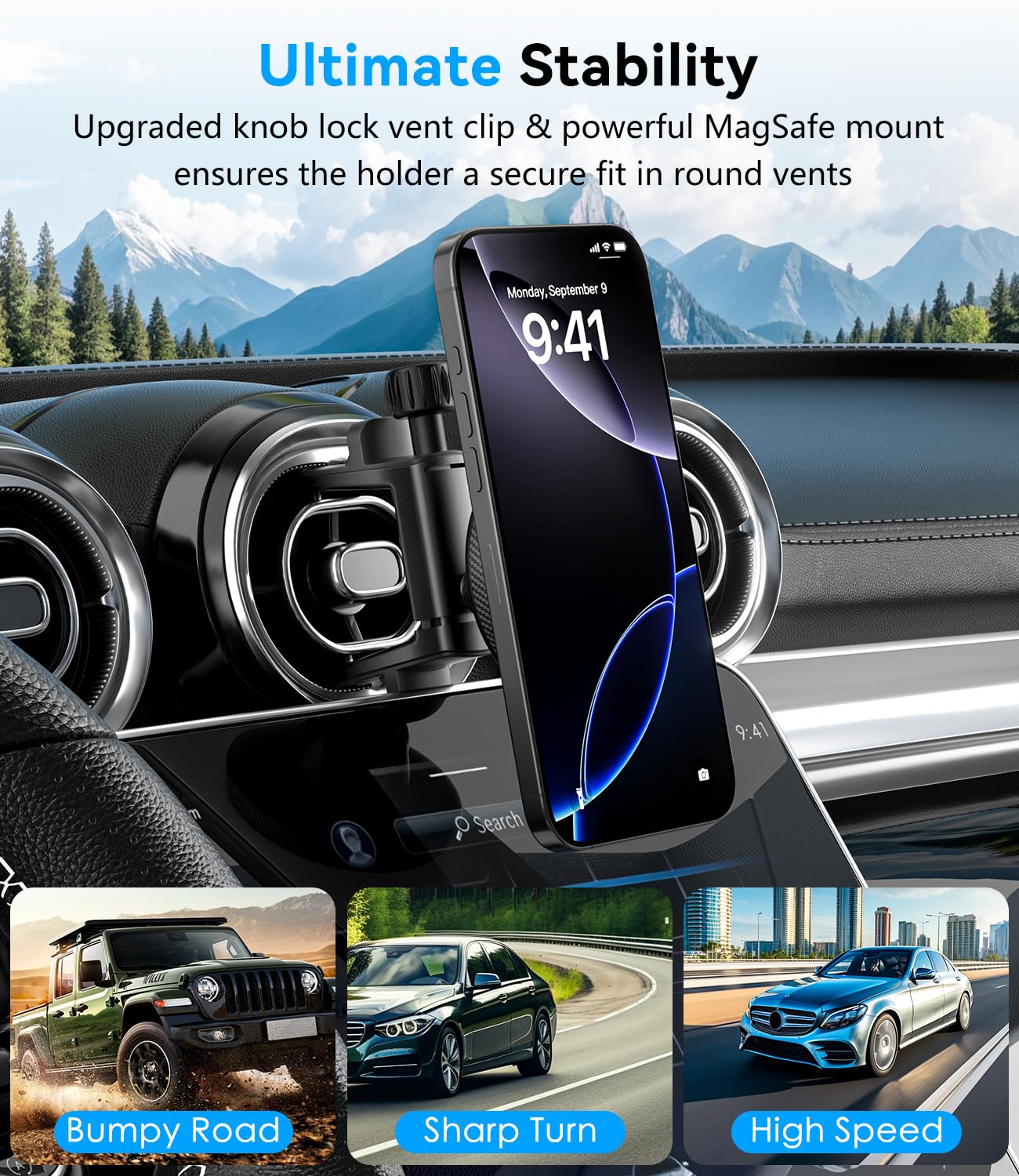 Alafly Compatible With Magsafe Car Mount For Mercedes Benz A/B/C/E/G/Gla/Glk Round Air Vent, Strong Magnetic Phone Holder For Iphone 16 15 14 13 12 Pro Max Plus Mini