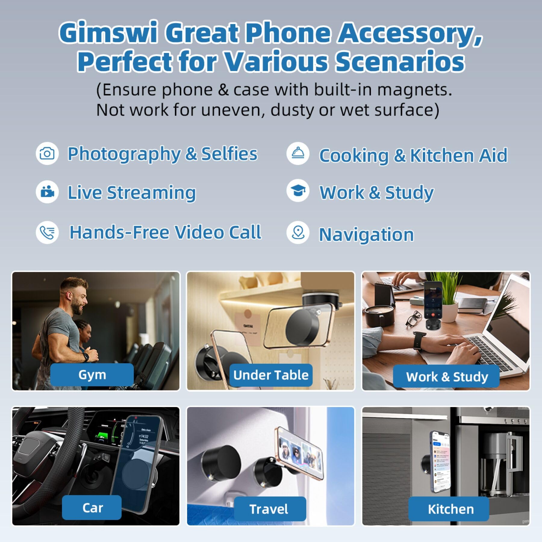 Gimswi Vacuum Magnetic Phone Holder With Metal Ring Compatible With Iphone Samsung All Phone, Portable Universal Collapsible Magnetic Phone Stand For Gym Car Mount With Windshield Suction Cup