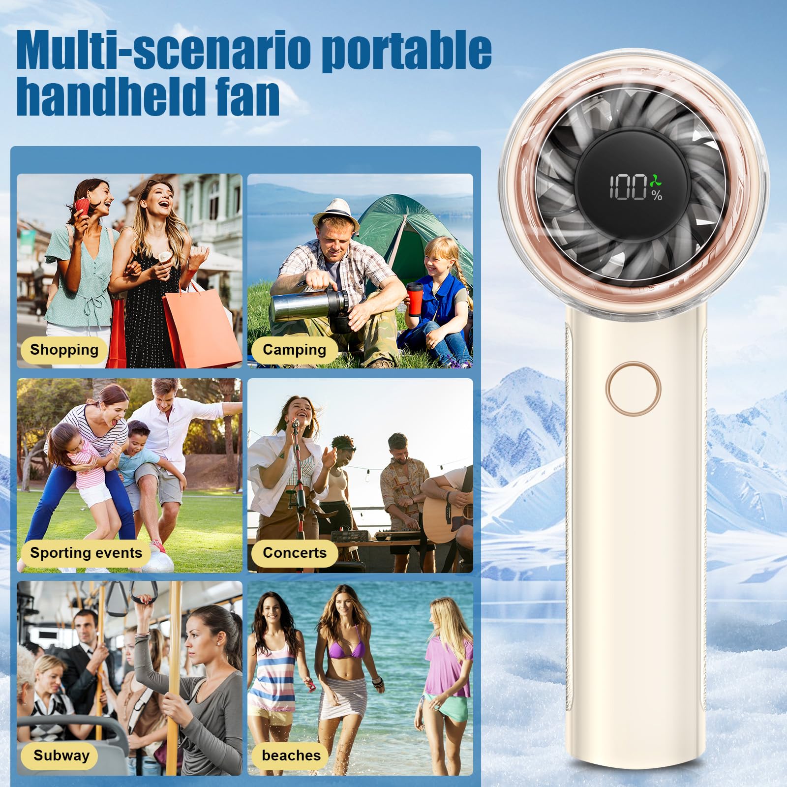 Portable Handheld Turbo Fan, 1-100 Speed Hand Fan With Air Turbo Tech And Digital Display, 13000 Rpm
