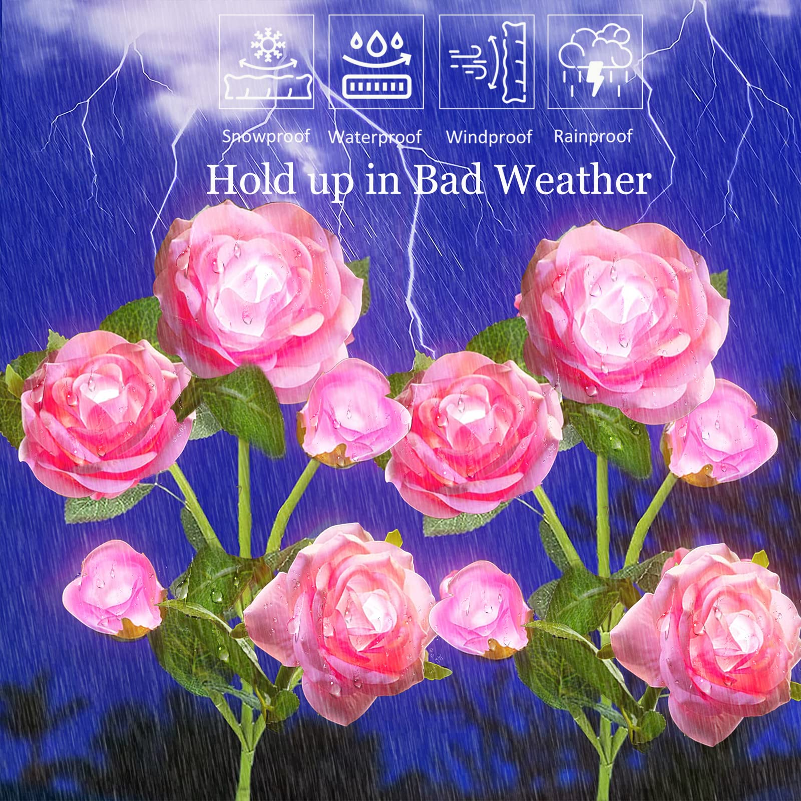 Smilingtown Solar Flower Lights Garden Decorations Outdoor Waterproof [Updated] 2 Packs 10 Pink Roses Solar Decorative Stake Lights For Patio Pathway Yard Lawn Decor