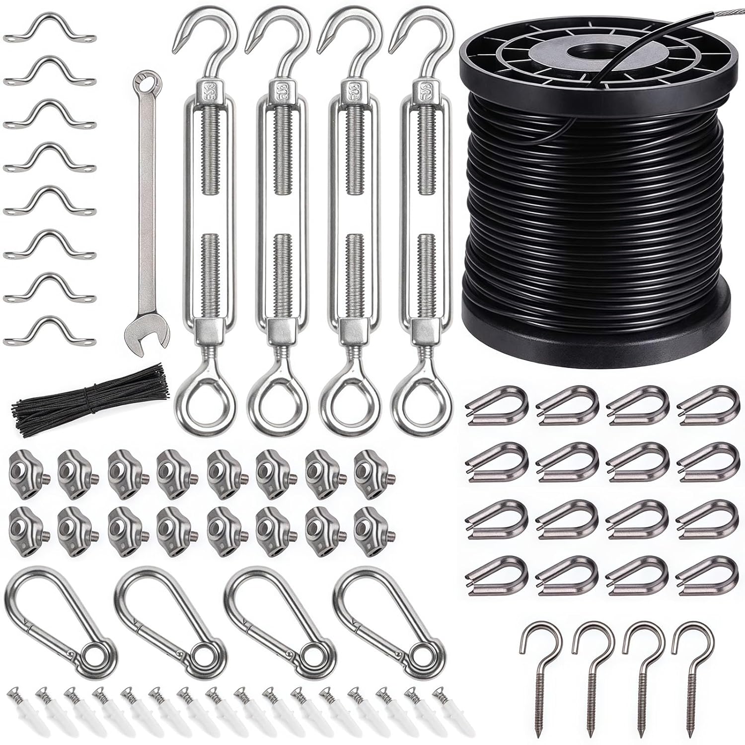 Re Reliure String Lights Hanging Kit,String Light Poles,Tension Wire For String Lights,String Light Kit Includ 164 Ft Nylon-Coated Stainless Steel Wire Rope Cable,Turnbuckle And Hook,Enough Accessorie