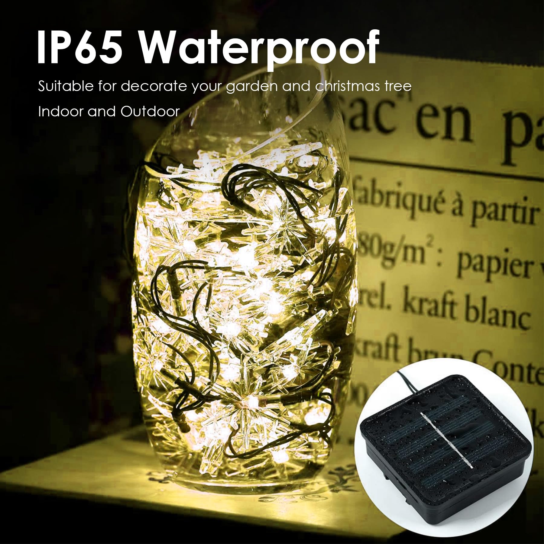 L Lampop Fairy Lights Solar Powered Outdoor Waterproof Ip65 Christmas Lights With 50 Led Snowflake Hanging Light For Backyard Porch Balcony Party Decor, Wedding,Party,Camping (Warm White)
