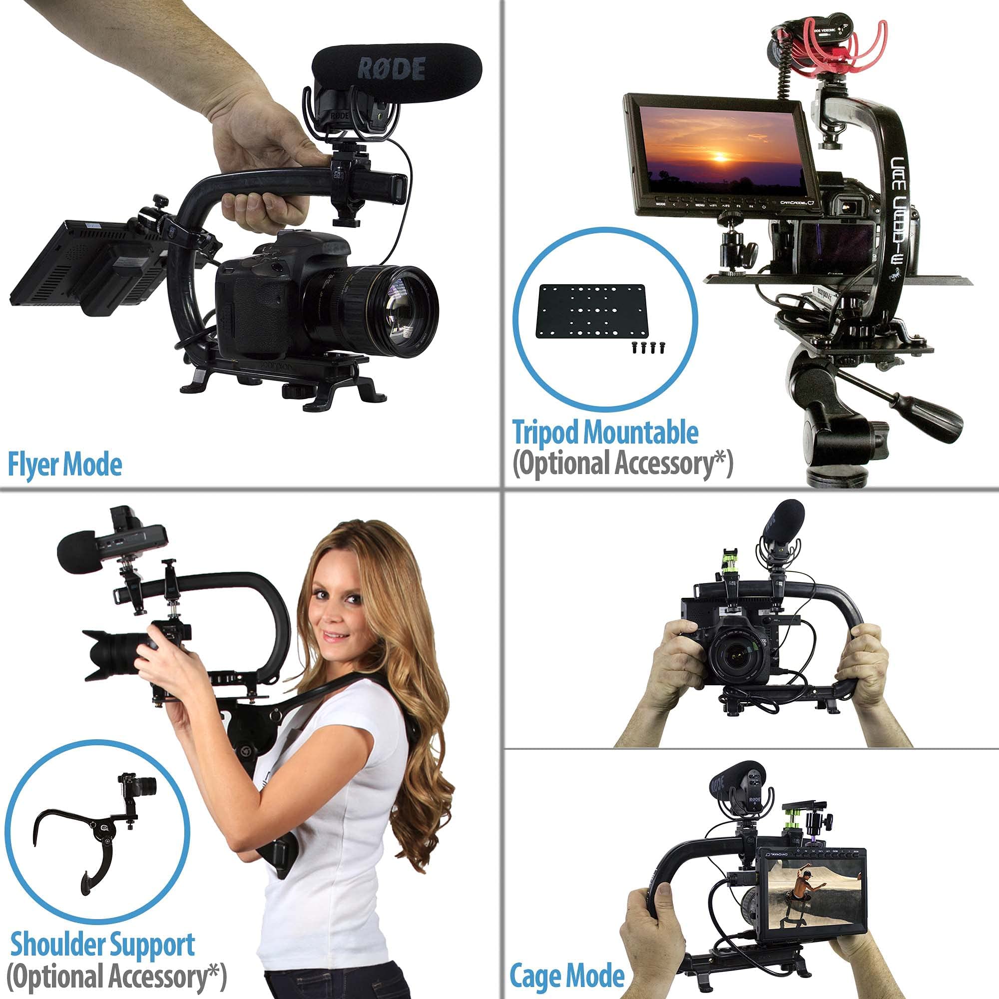 Cam Caddie Scorpion Ex Skateboard Camera Handle With Threaded Feet - Professional Steadycam Handle For Most Cameras, Camcorders, Smart Phones And Action Sports Cams - Black - Skate Edition