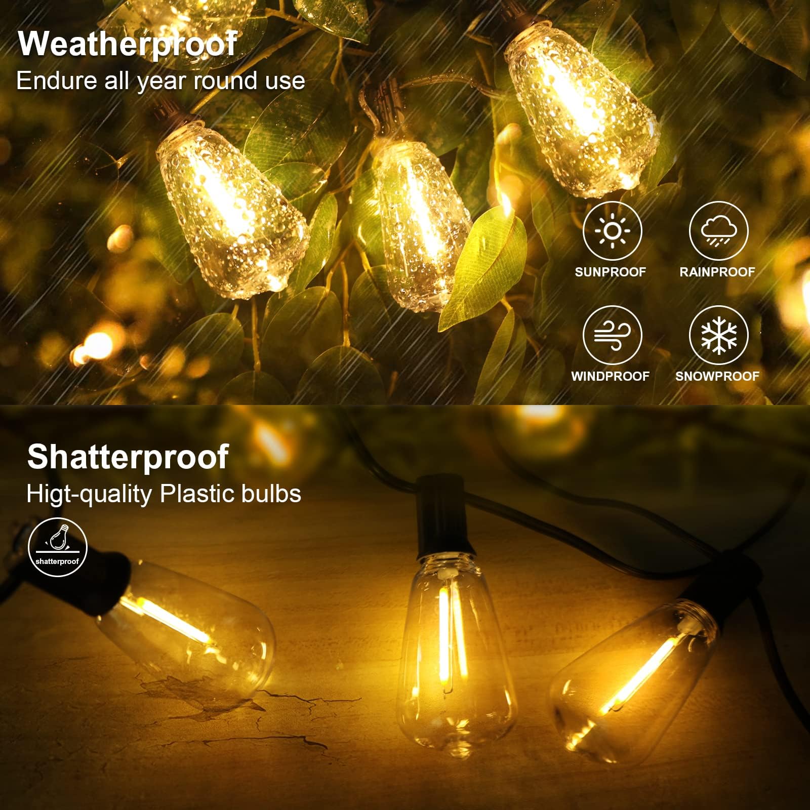 Rtty Solar String Lights Outdoor Waterpoof 50Ft With 25Pcs Dimmable Shatterproof St38 Vintage Bulb,Remote Solar Powered Bistro,Cafe & Patio Lights, Black, Cmrc-O251