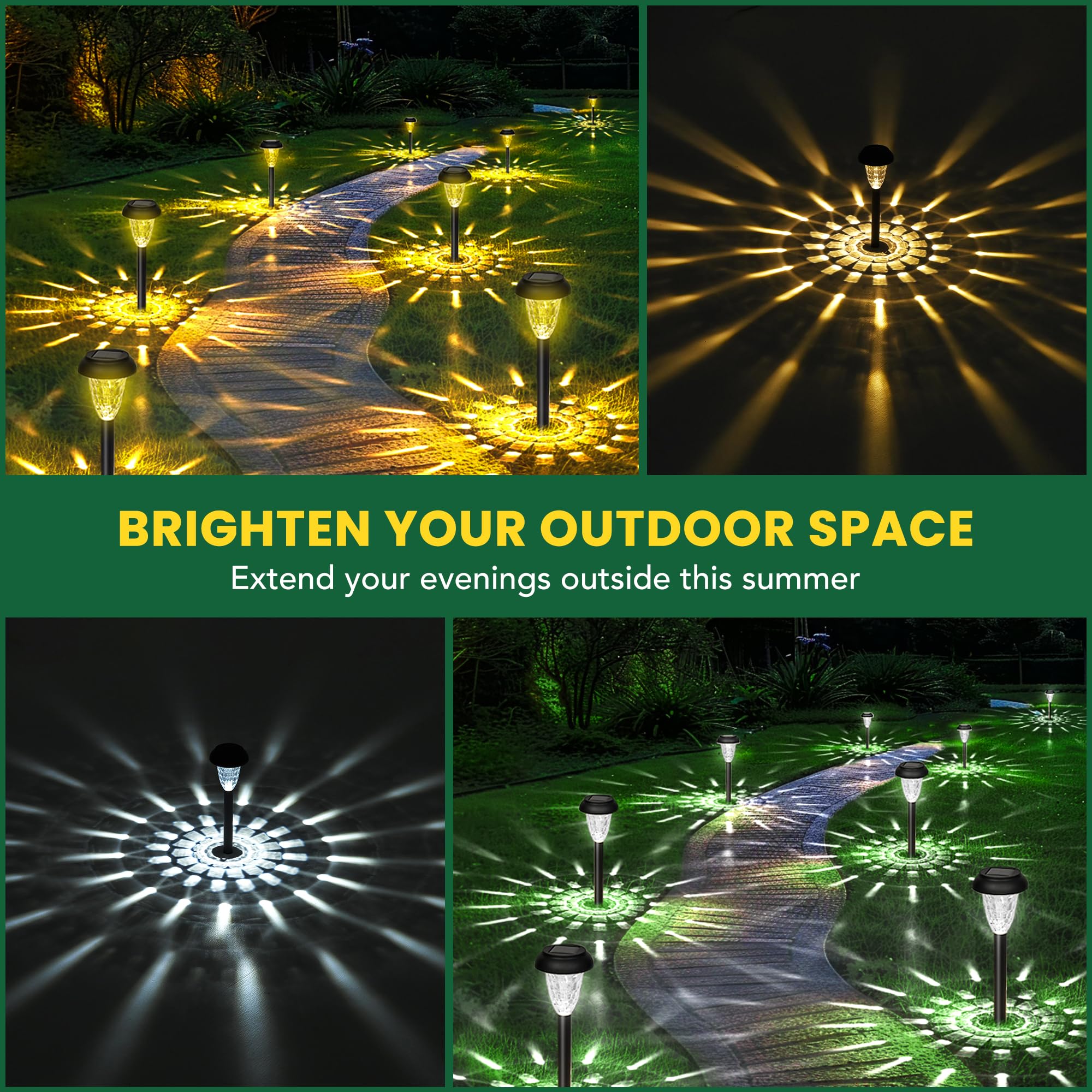 Gigalumi 16 Pack Solar Lights Outdoor Waterproof, Warm White Pathway Light Solar Powered, Landscape Lighting, Garden Lights For Decor, Patio, Garden, Yard, Pathways, Walkways