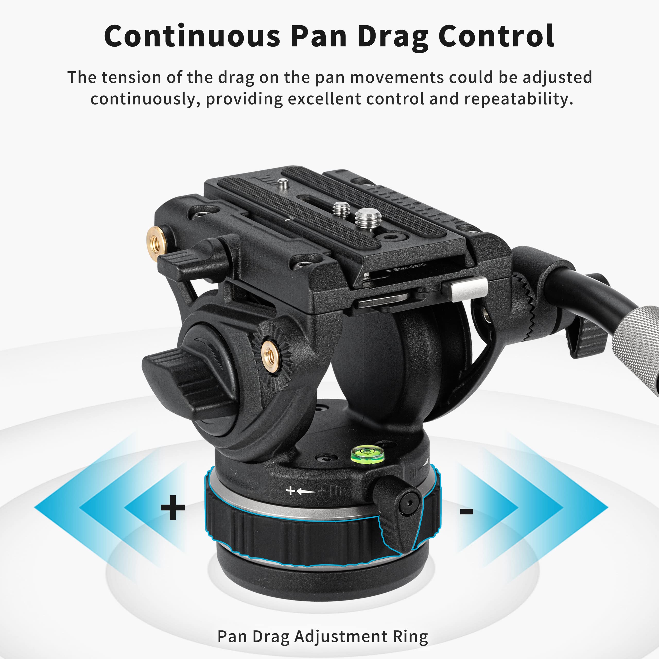 Cayer K10 Pro Video Fluid Head With 75Mm Flat Base, Adjustable Pan Drag And Telescopic Handle, Heavy Duty Tripod Fluid Head For For Dslr Cameras, Camcorders, Max Load 22 Lb/10 Kg
