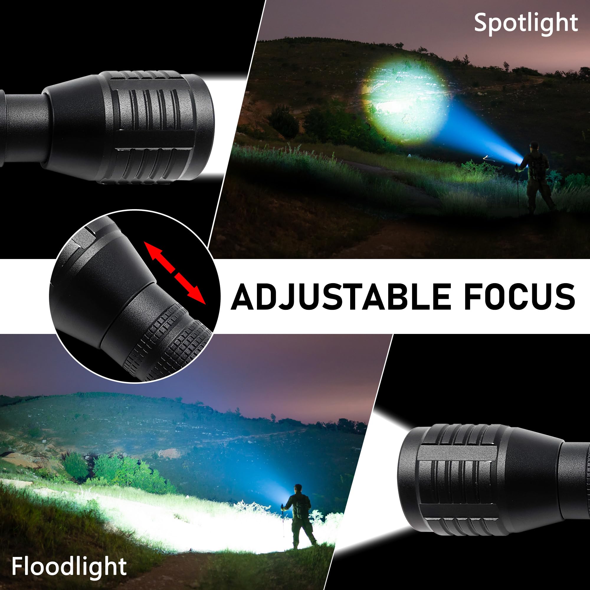 Fadomall Led Flashlight High Lumens Aa Battery Powered, 3 Modes, Adjustable Focus, Small Camping Flashlights For Emergency, Hiking, Power Outages, Everyday Use, Batteries Not Included, 2 Pack