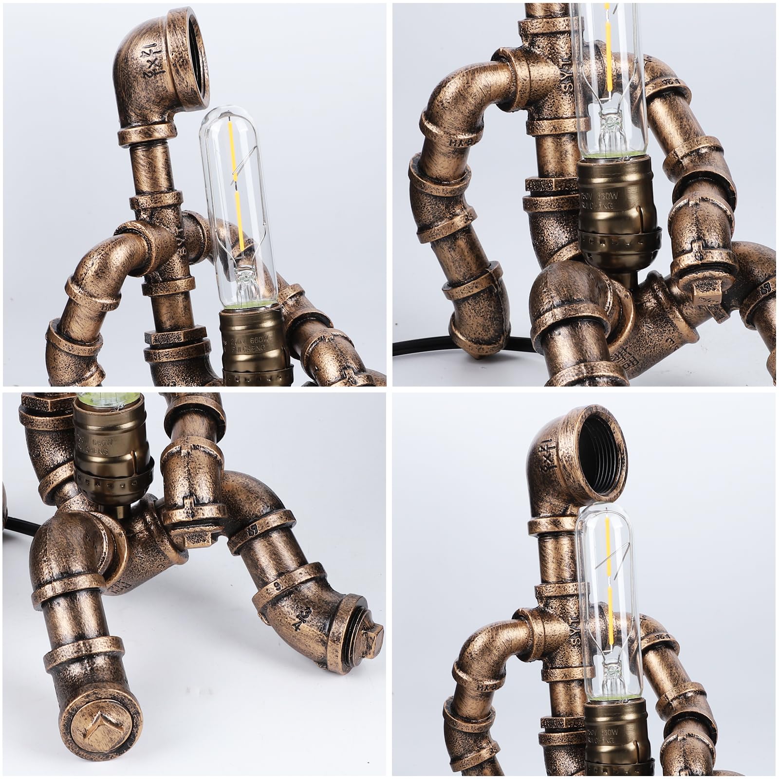 Obxquisite Steampunk Table Lamp, Retro Industrial Waterpipe Robot Desk Lamp, Creative Personality Cool Decoration, Industrial Retro Room Decor, Steampunk Accessories For Office And Home