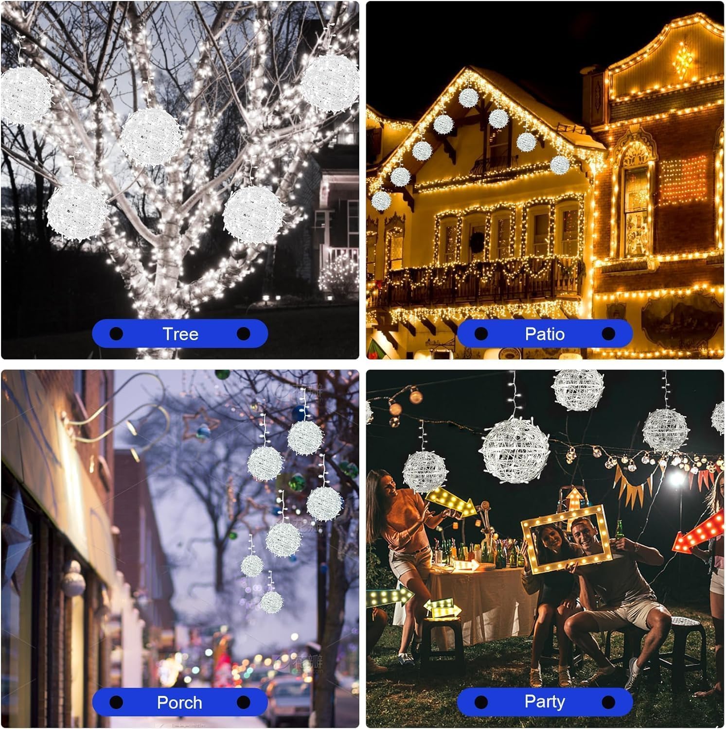 Baung Christmas String Lights Outdoors,4 Pack 7.95" Sphere Lights,Ball Tree Garden Globe Lights For Home, Party, Christmas, Porch Patio,Wedding, Garden,Tree Decoration With Plug