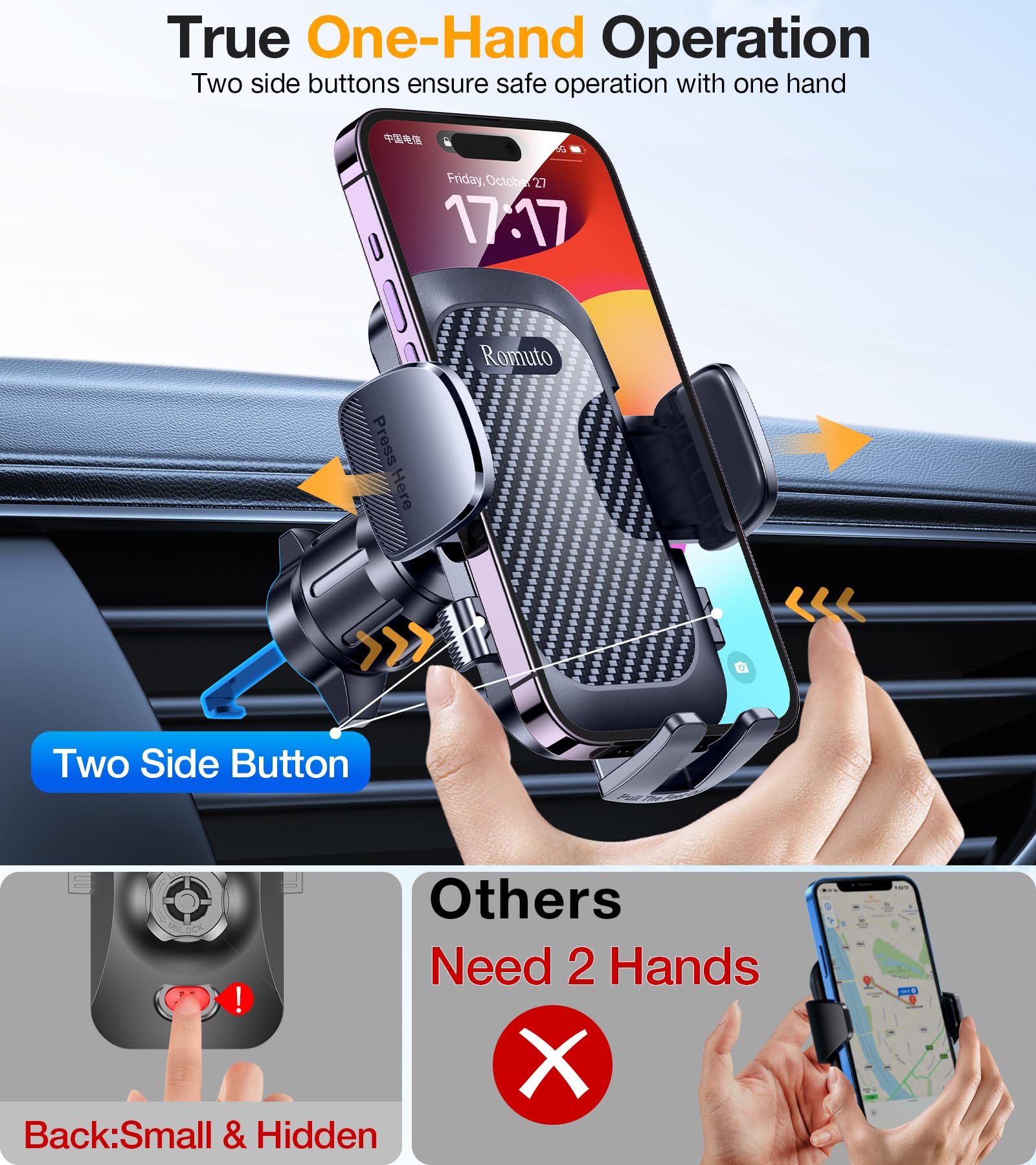 Romuto Phone Holders For Your Car【 Strongest Suction】Car Phone Holder Mount Dash【360° Adjustable】Suction Cup Phone Mount For Truck Stand Cell Phone Holder For Car Mount Fit All Iphone Car Accessories