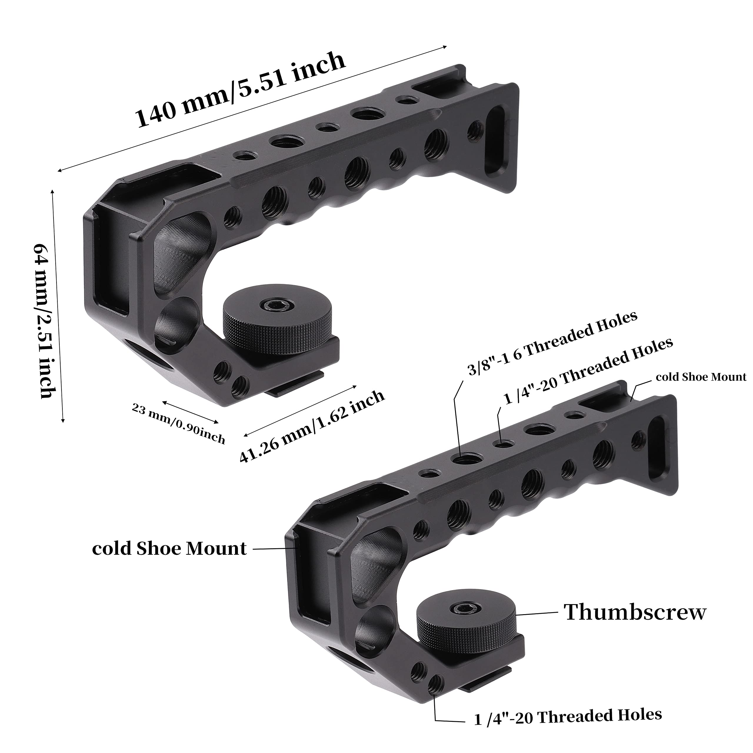 Fotga 5.5Inch Hot Shoe Top Handle Video Stabilizer For Dslr Mirrorless Camera Cage Microphone Minotor Evf With 1/4"-20 3/8"-16 Holes Cold Shoe Mount,A 15Mm Rod Hole