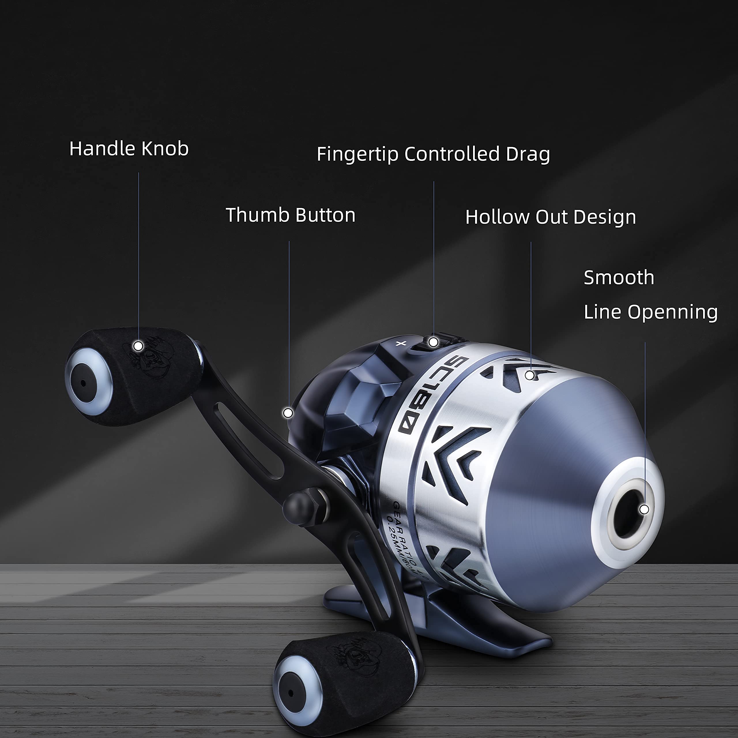 Runcl Spincast Fishing Reel,  No-Rust Push Button Casting Design, 4.0:1 Gear Ratio, 17.5 Lb Max Drag, Reversible Handle For Left/Right, Includes Monofilament Line,  For Fishing Beginner