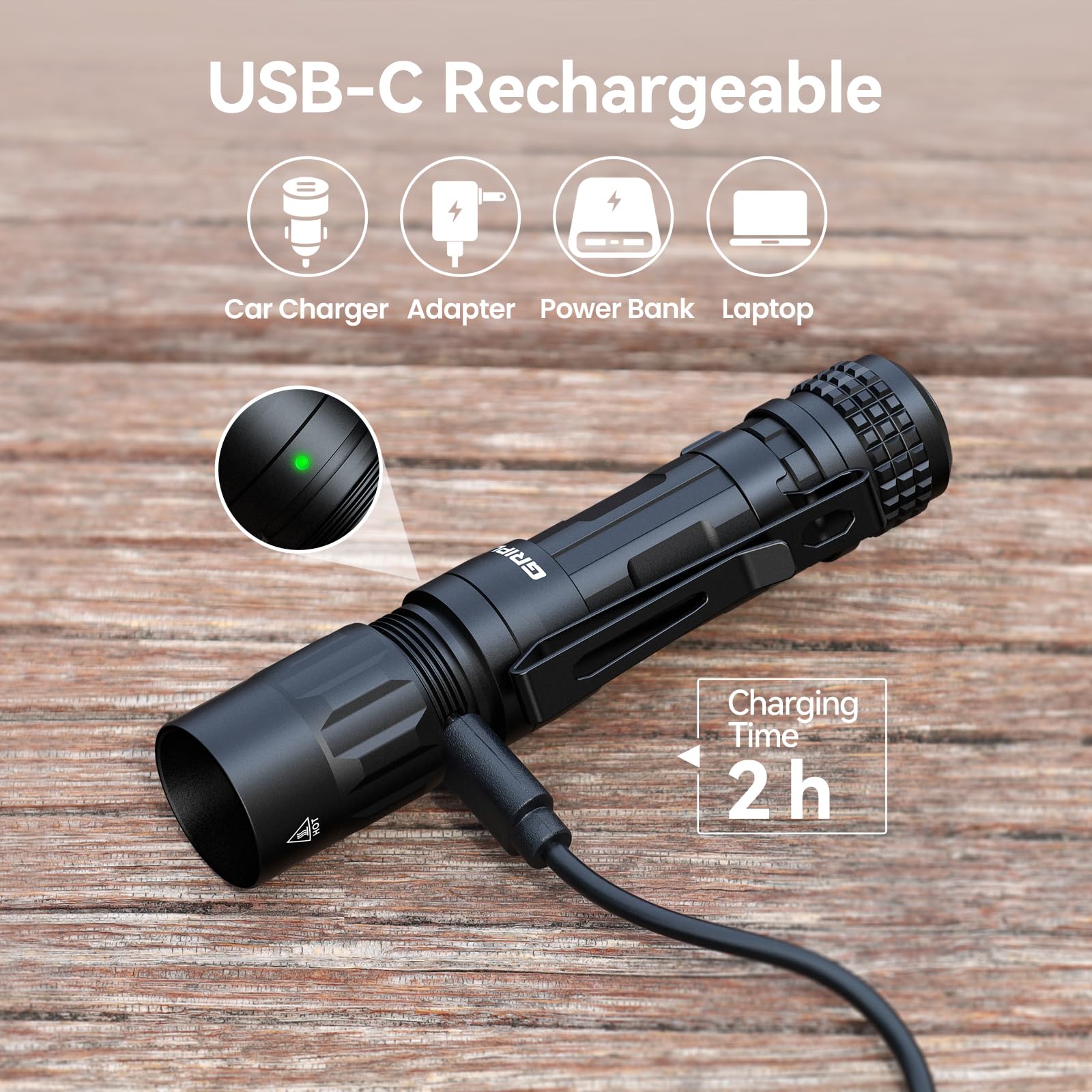 Griplite Small Edc Flashlight, 1100 High Lumens Rechargeable Pocket Light, Multi-Mode Led Flashlight With Clip For Everyday Carry And Emergencies