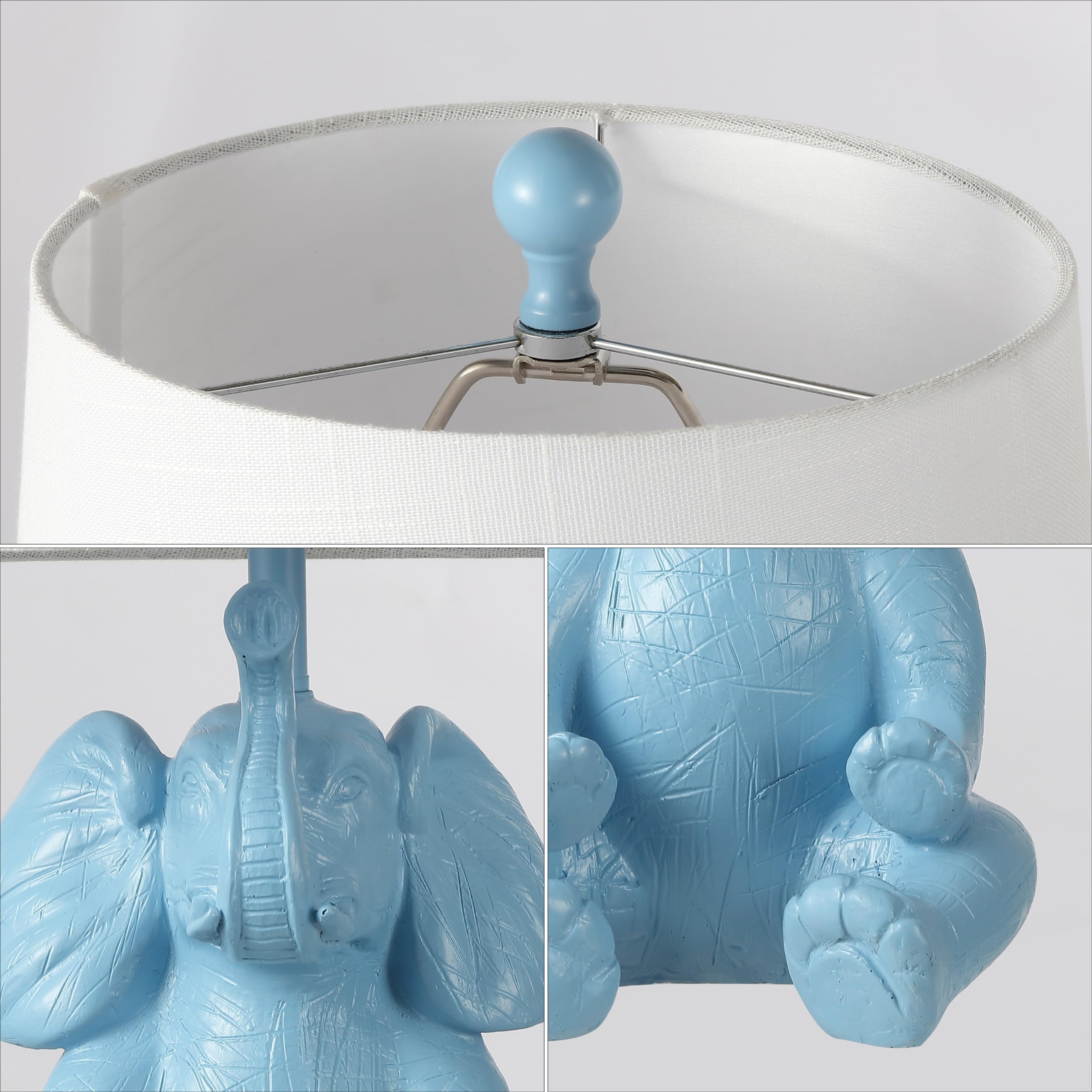Jonathan Y Jyl4060C Kairi 21" Modern Shabby Chic Resin/Iron Happy Elephant Led Kids' Table Lamp With Phone Stand For Bedroom, Living Room, Office, Blue
