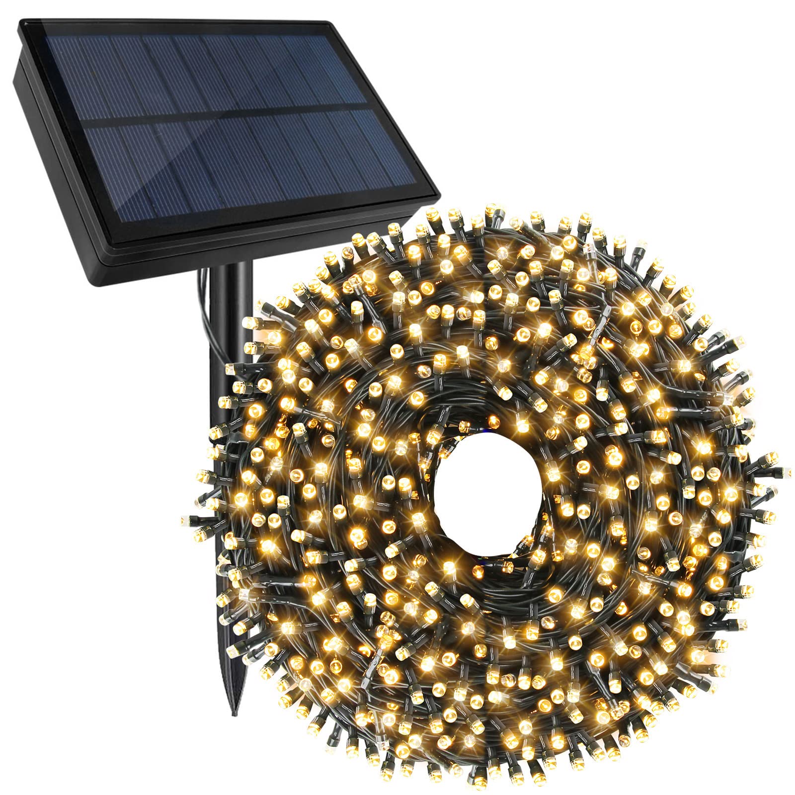 Tcamp 164Ft 500 Led Solar Christmas Lights Outdoor Waterproof With Remote Timer, 8 Modes Solar Powered Fairy String Lights For Christmas Tree Wedding Party Holiday Outdoor Indoor Decor (Warm White)
