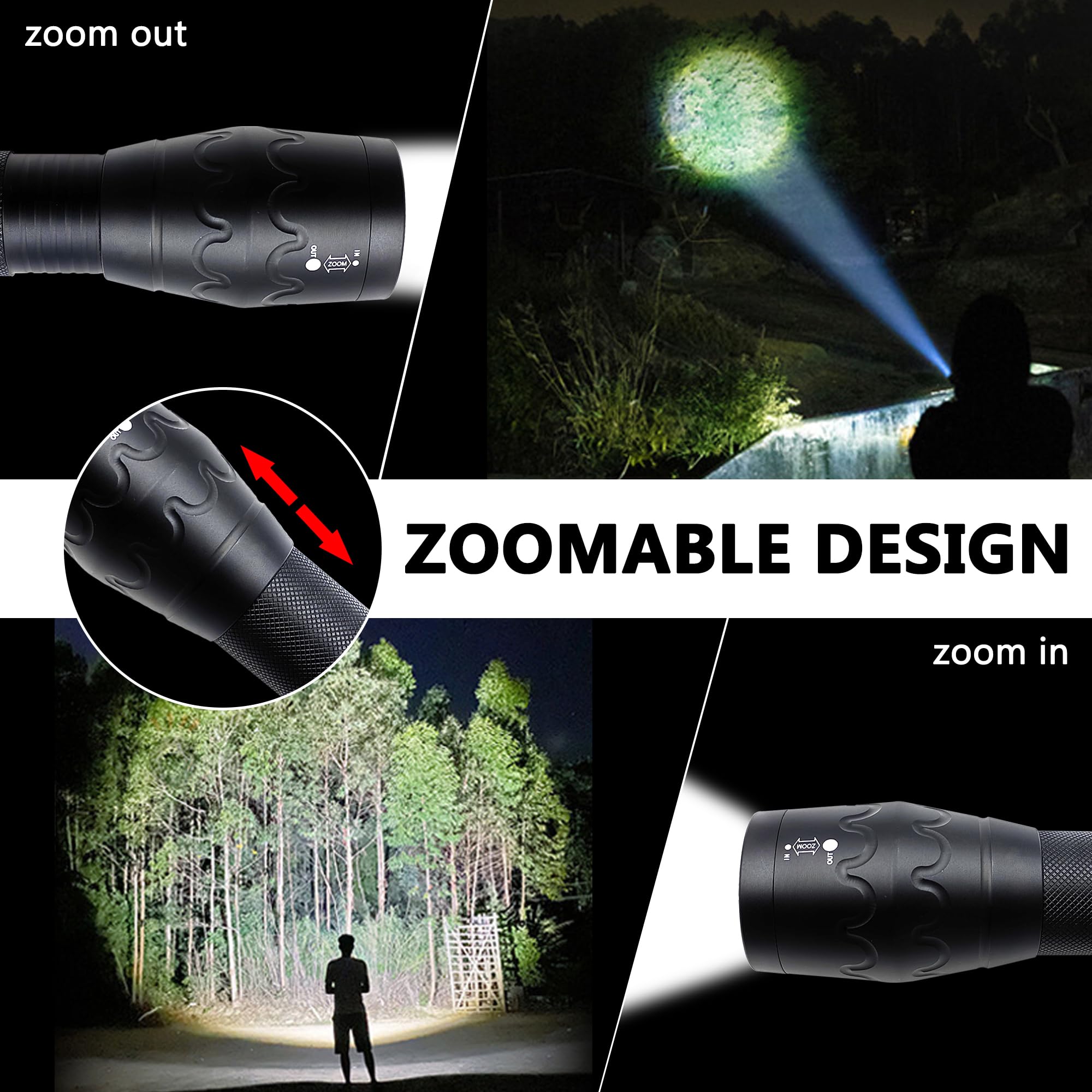 Zyunmall Single Mode Flashlight, High Lumen Led Flashlights With Zoomable Beam, Compact Handheld Flash Light For Camping, Outdoor, And Home Use, 2-Pack