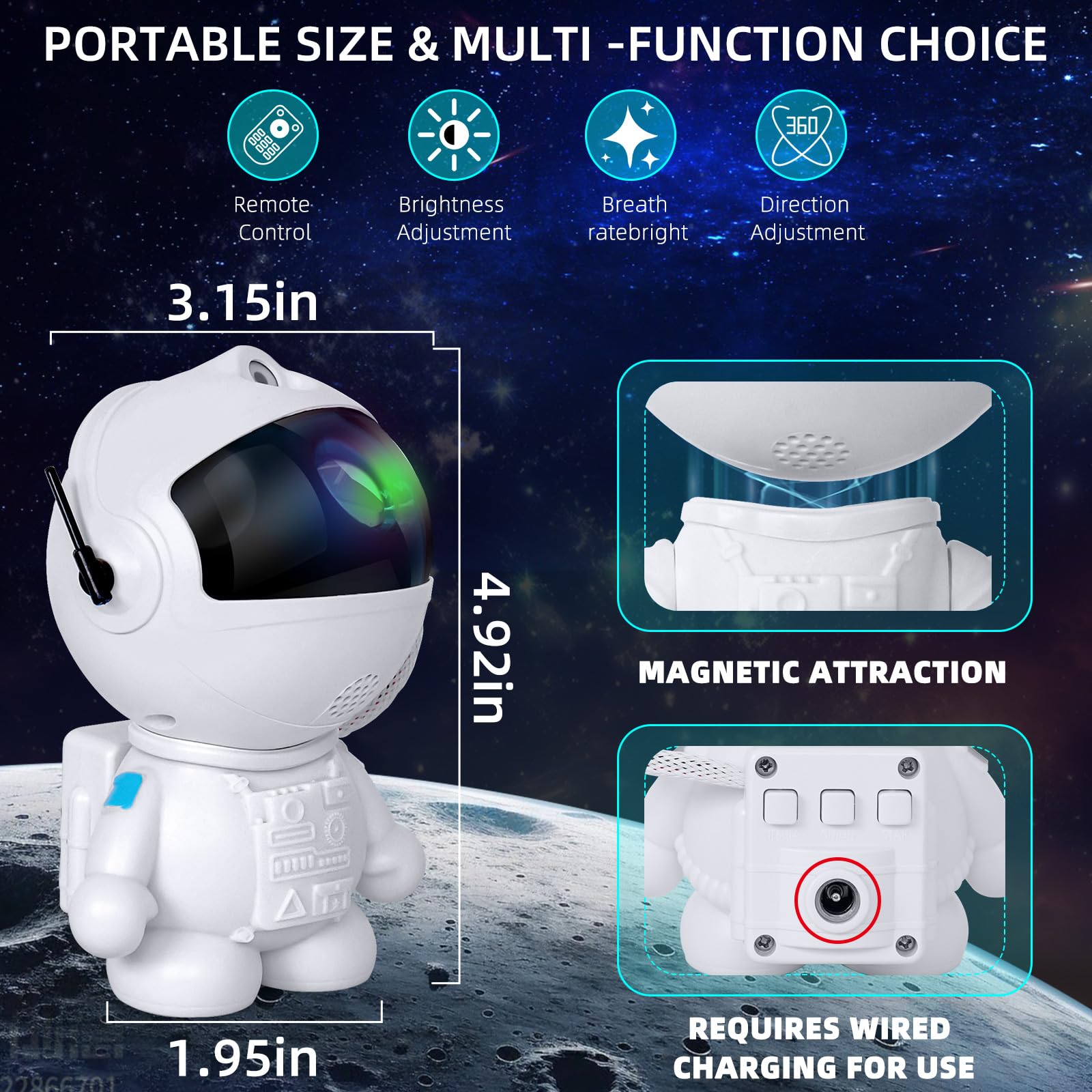 Wskvezza Astronaut Galaxy Projector With Nebula, Star Projector Ceiling Led Lamp With 8 Modes Astronaut Starry Night Light With Remote Kids Projector  For Boys Adults For Bedroom, Birthdays