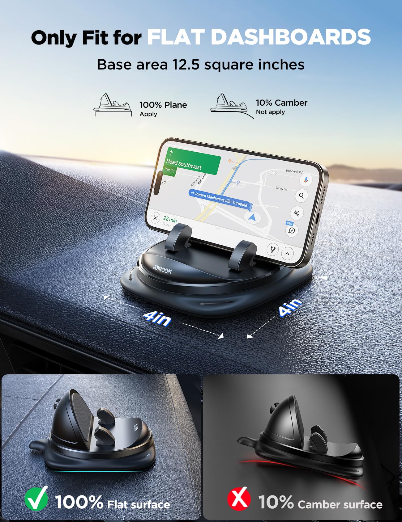 Joyroom Phone Holders For Your Car, 360° Rotatable Cell Phone Car Mount Adjustable Spring Design Dashboard Phone Mount For Car, One-Hand Operation For Iphone 16 Pro Samsung S25 All 4-7" Phones