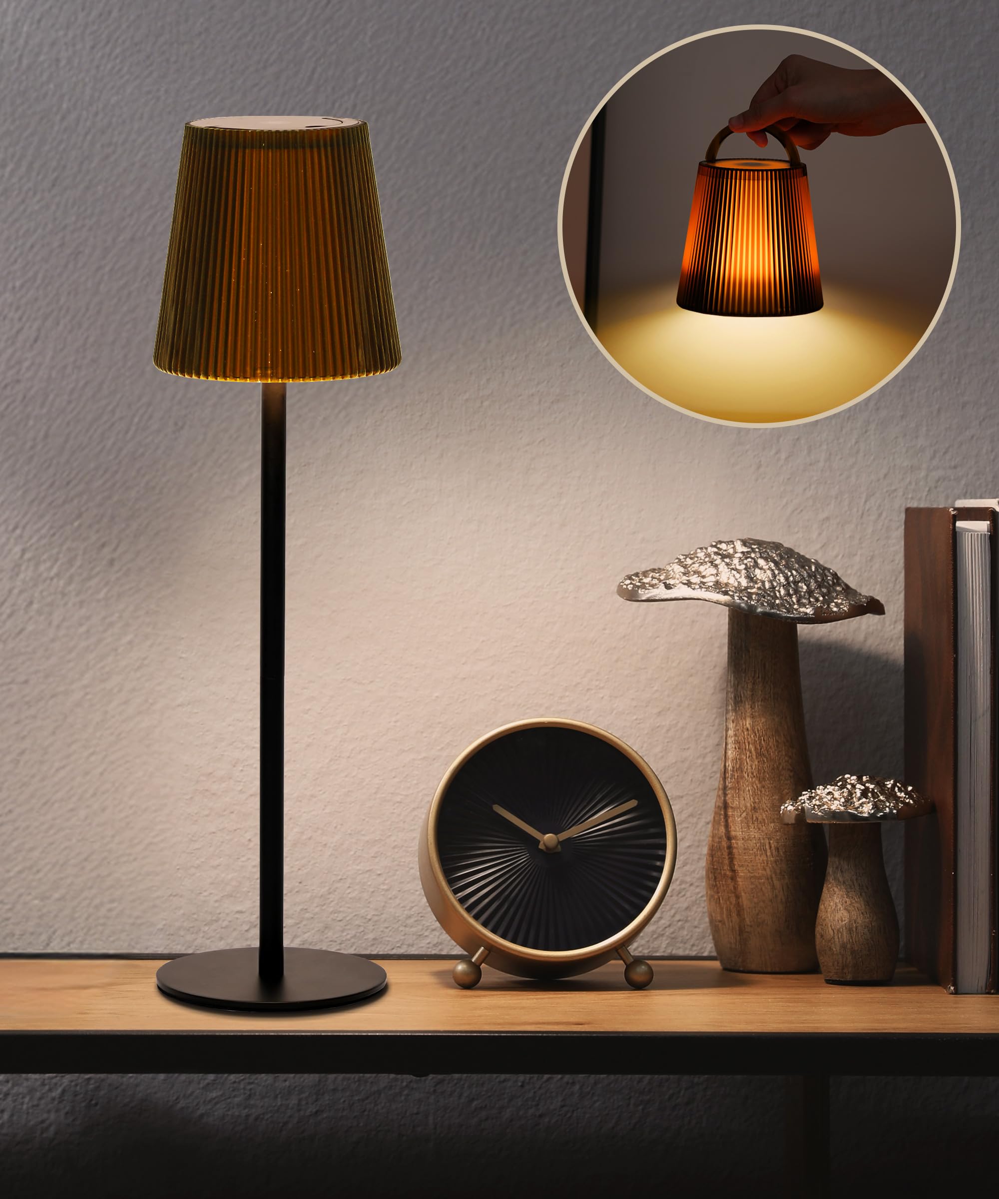 Faithorse Portable Cordless Table Lamp, 5000Mah Battery Operated Lamp, Wireless Touch Table Lamp, 3000K Stepless Dimming Up +Rgb Led Modern Portable Table Light For Daily (1Pc Brown)