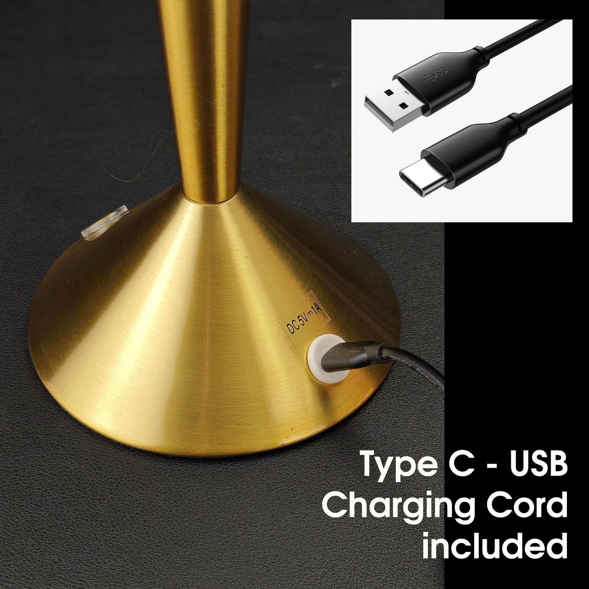 Oneskylumina Cordless Table Lamp, Gold Base, Clear Shade Touch Control Desk Lamp For Bedroom Living Room (Gold)