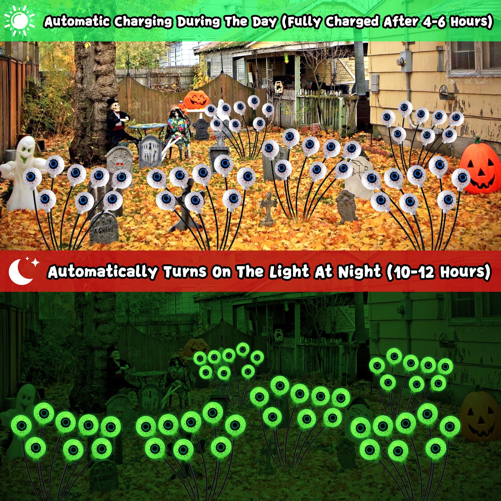 Deesalio Halloween Decorations Outdoor Solar Scary Eyeball Lights, 2 Pack 16Led Solar Eyeball Pathway Lights, Waterproof Eyeball Swaying Firefly Lights For Yard/Garden/Lawn/Party Decor (Green)