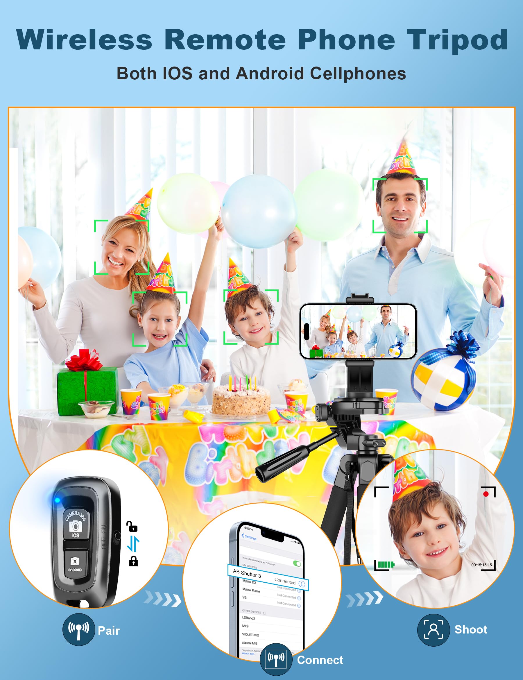 Nineigh Phone Camera Tripod, 67“ Dslr Tripod Stand With Remote Phone Holder, Aluminum Travel Tripods For Photo, Video Recording