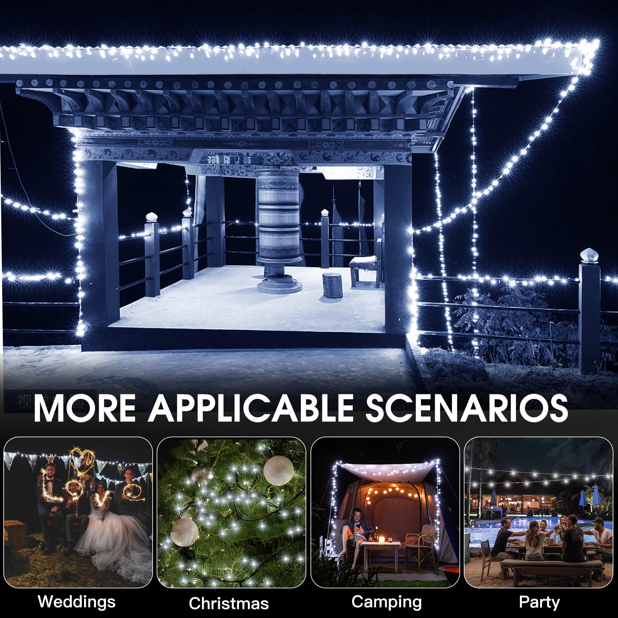 Vimorg Solar String Lights Outdoor, 2 Pack 79Ft 200 Led Waterproof Solar Christmas Lights With 8 Lighting Modes For Tree Yard Garden Party Xmas Decorations