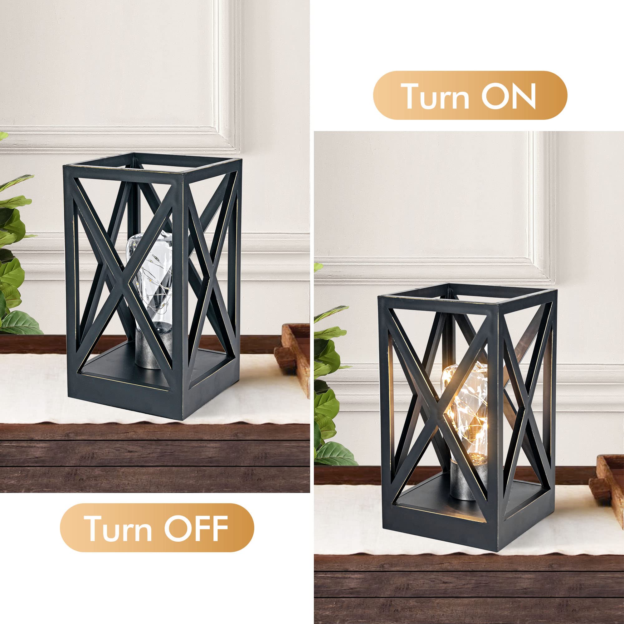 Wingbo 2 Pack Retro Battery Powered Table Lamps, Battery Operated Cordless Lamp Set, Portable Nightlight Decorative Light For Living Room Dining Room Bedroom Entryway Patio Backyard, Black Finish