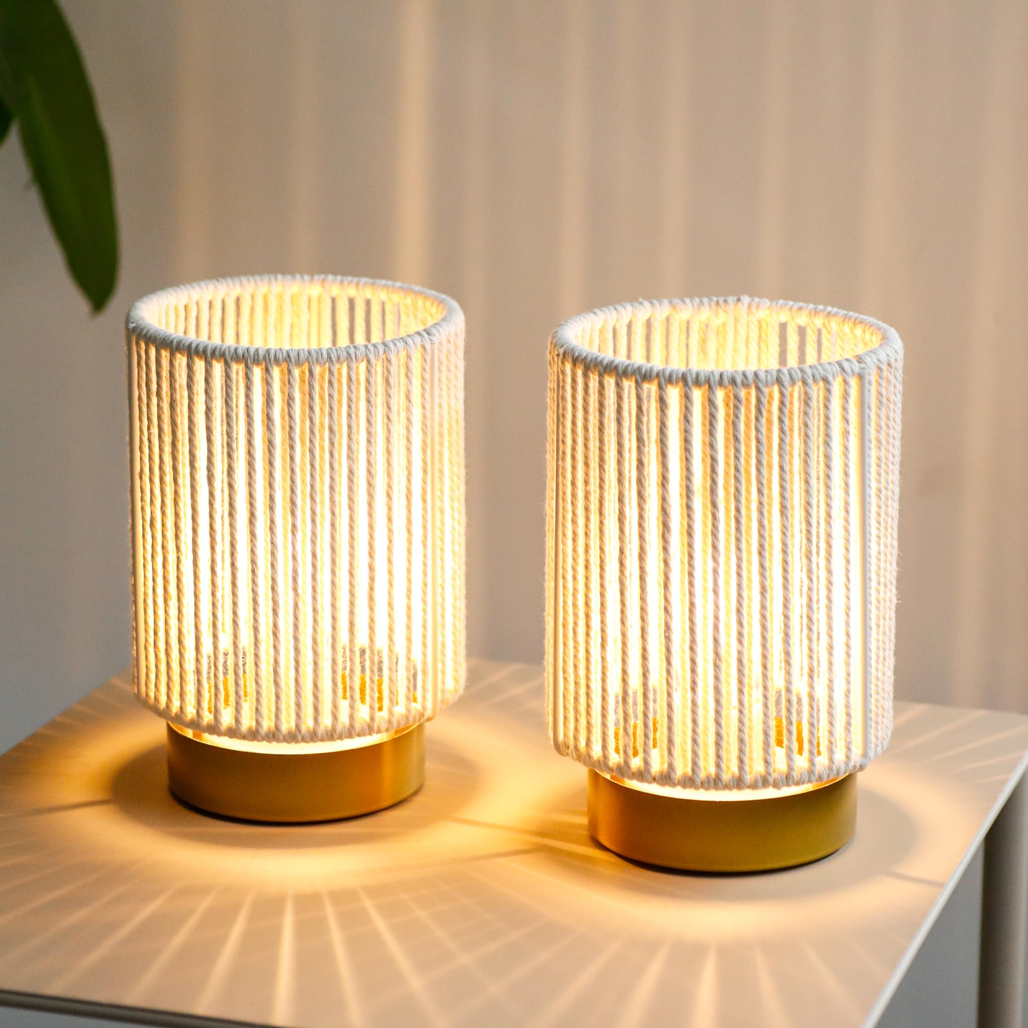 Jhy Design Set Of 2 Braided Cotton Rope Table Lamp 6.5" Tall Battery Operated Lamp With 6 Hours Timer Beside Lamps Great For Living Room Bedroom Weddings Parties Patio Events