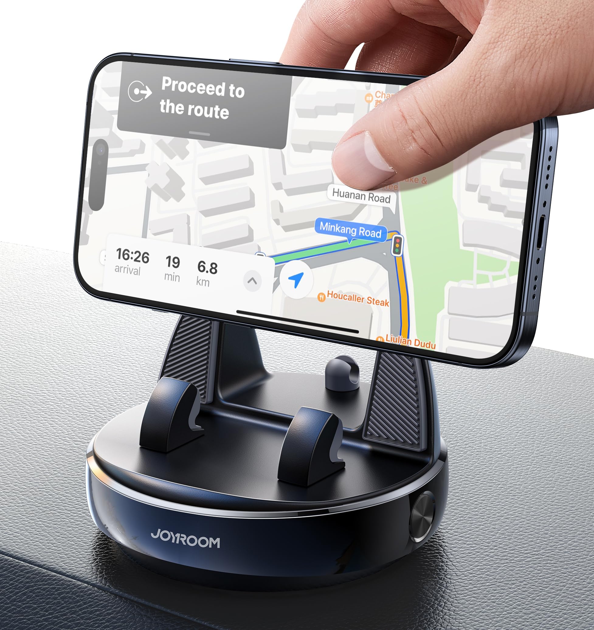 Joyroom Car Phone Holder With 360° Adjustable & Avoid Sun Glare, Anti-Slip Spring Snap Design Dashboard Cell Phone Holder, Phone Holders For Your Car Compatible With Pop Grip, Smartphones, Gps Devices