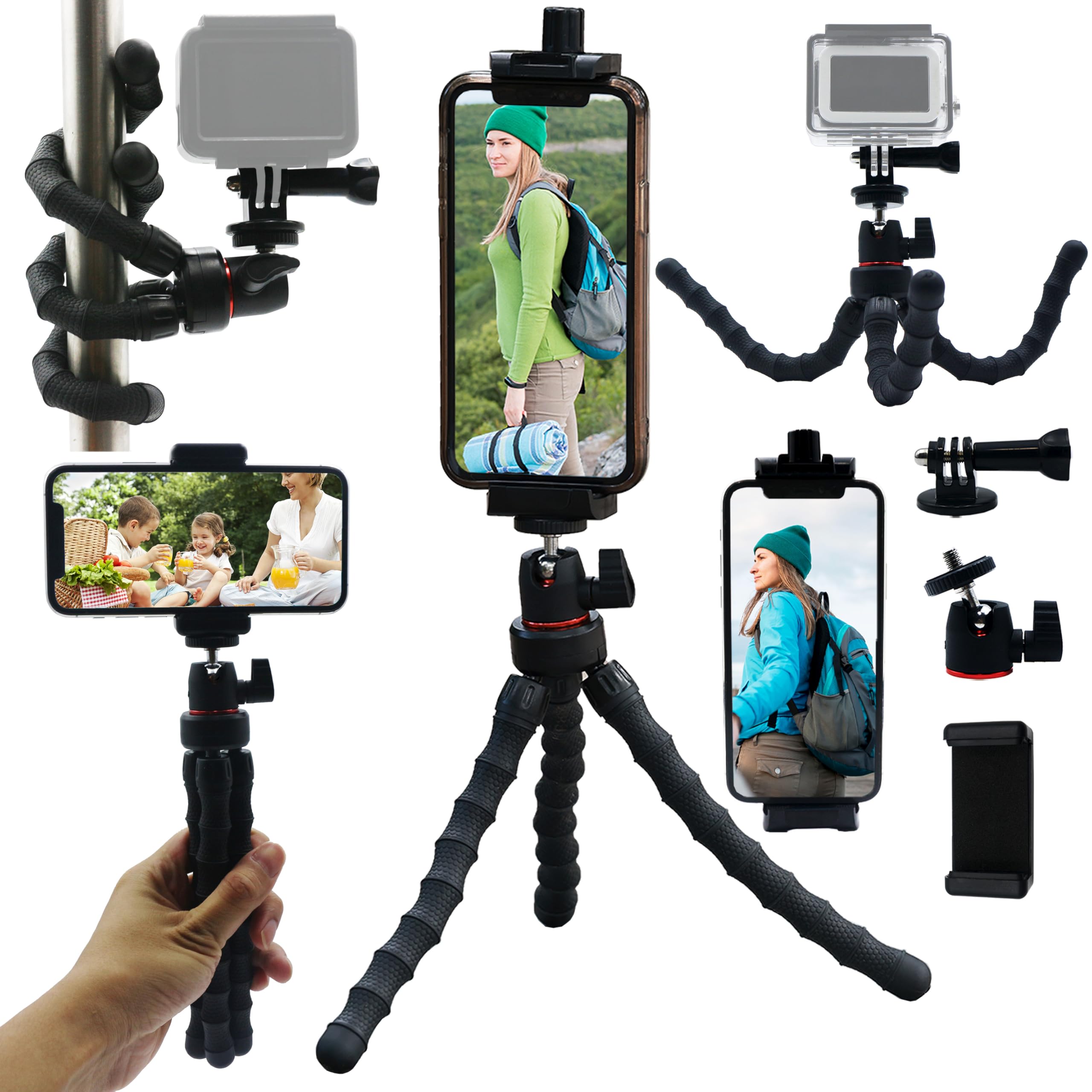 Licrugu Flexible Camera Tripod Compatible With Gopro Hero 13 12 11 10 9, Mini Tripod For Iphone, Phone Tripod Bendable Camera Tripod For Video Recording Vlogging, Tablet Cell Phone Holder Mount Stand