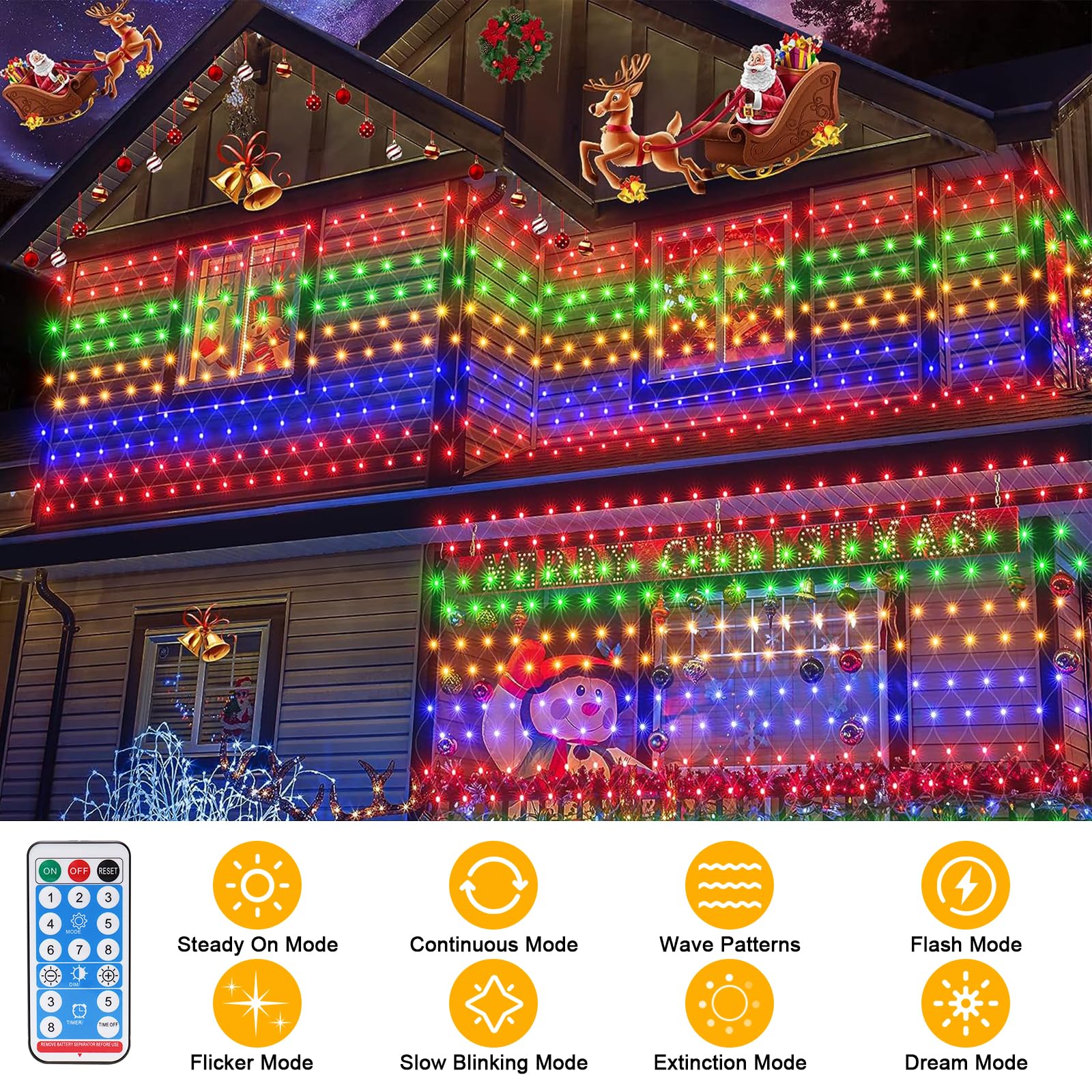 Acxilexy Outdoor Solar Light Netting, 2 M X 3 M, 198 Leds String Lights With 8 Modes, Remote Control, Waterproof String Lights Net For Christmas Bushes Fence Gardens
