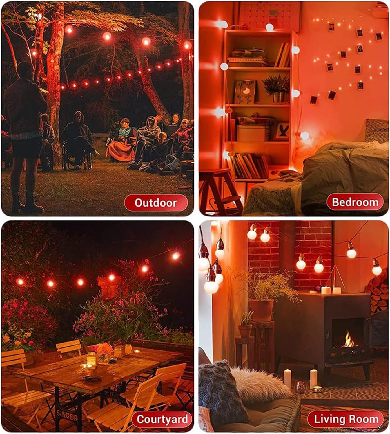 Minsily Sxminer 15 Pack G40 Light Bulbs Led Replacement Bulbs 1W Led Filament Bulbs Shatterproof Plastic Led Outdoor String Lights E12/C7 Globe Edison Bulb Decorative Bulbs For Patio Christmas Home Decor(Red)