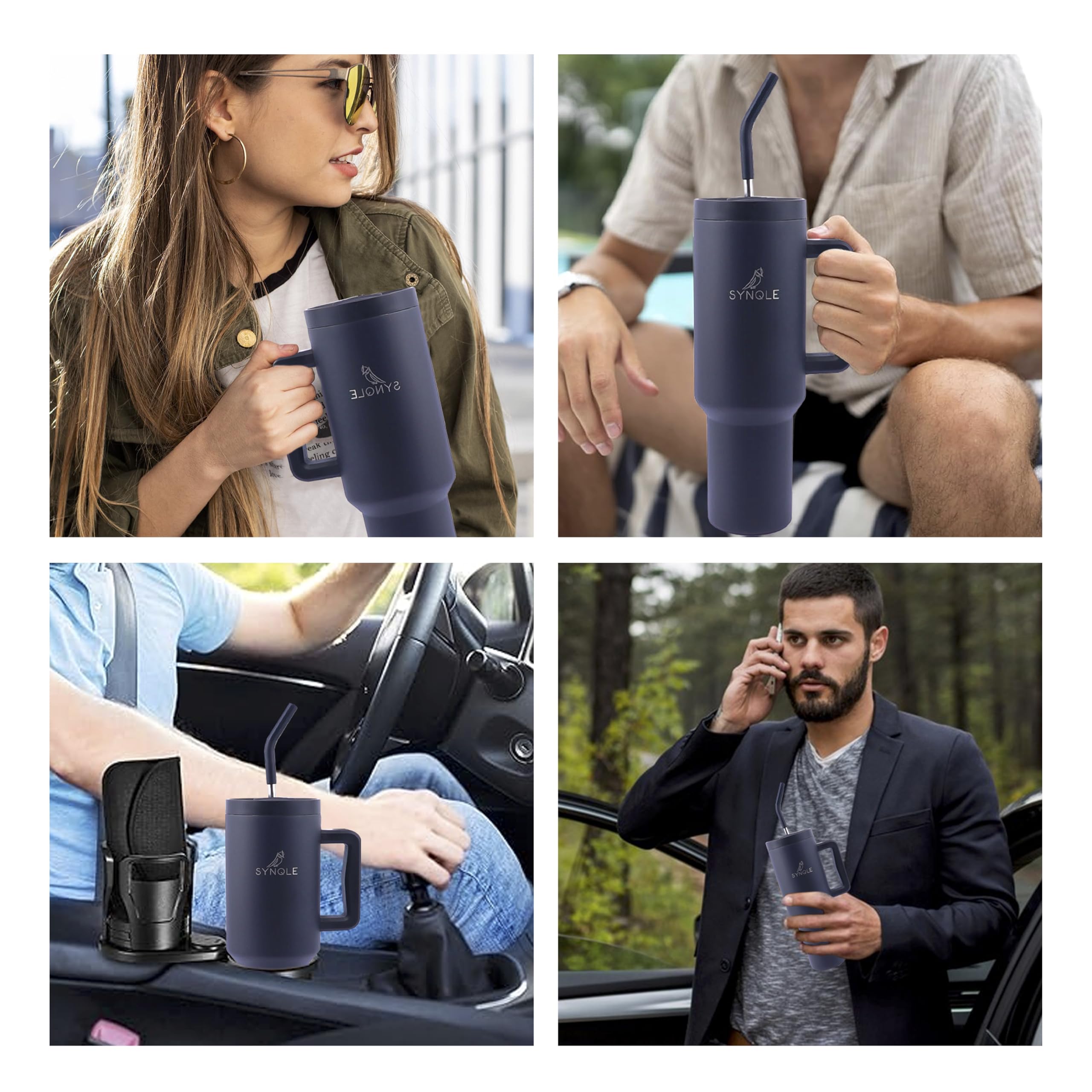 40 Oz Double Insulated Stainless Steel Tumbler, Cup Holder Friendly Travel Mug Reusable