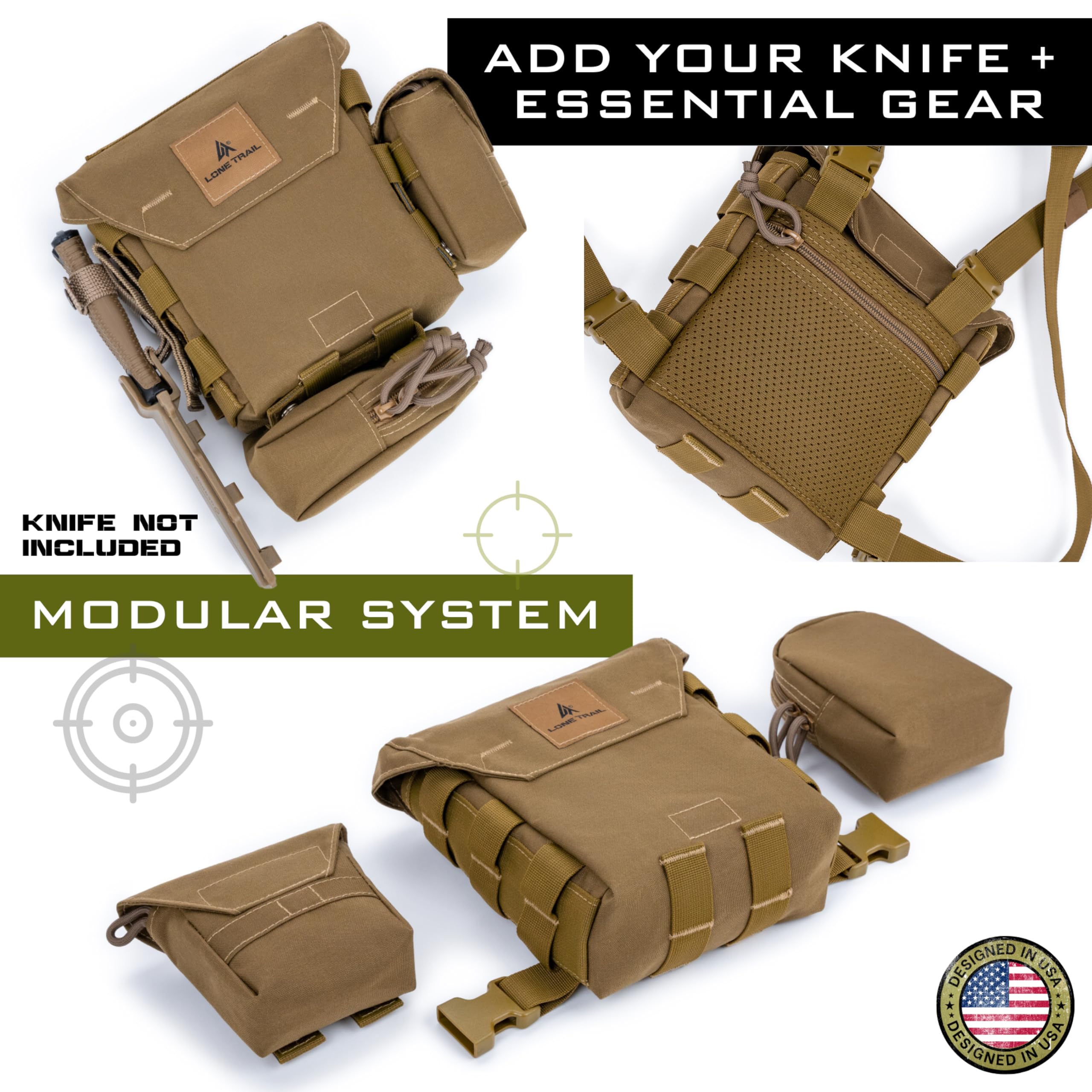 Lone Trail Waterproof Binocular Harness Chest Pack - Lightweight Bino Harness With Rangefinder Pouch, Binocular Case Chest Harness With Silent Magnetic Closure - Molle System Hunting Gear For Hunting