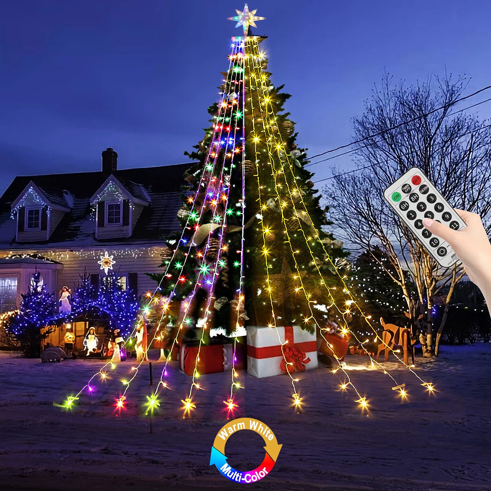Puhong Color Changing Christmas Lights, Outdoor Dipper Star String Lights,16.4Ft 320 Led Christmas Decoration [11 Modes & Waterproof] For Halloween Christmas Year Holiday(Warm White & Multicolor)